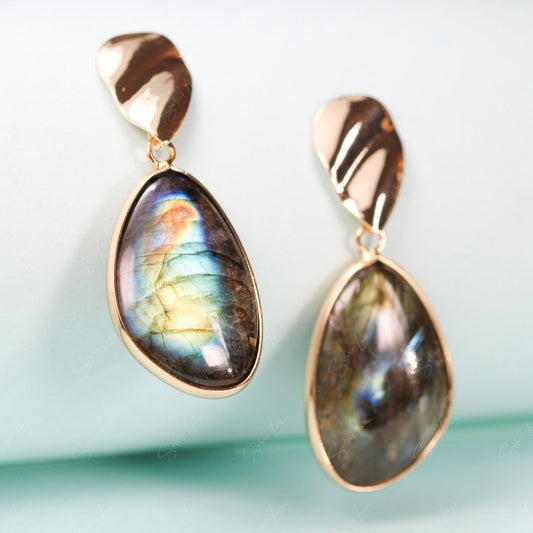 Teardrop Labradorite statement dangle drop earrings