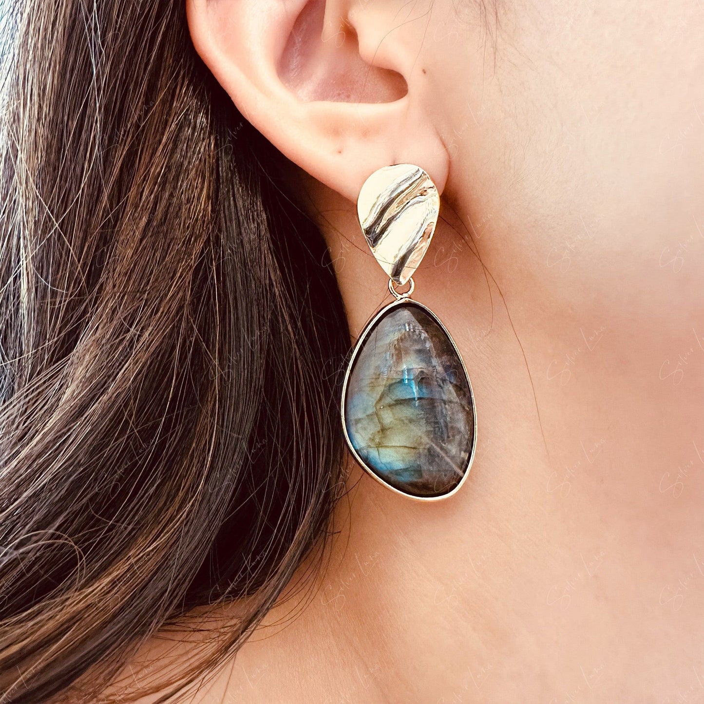 Teardrop Labradorite statement dangle drop earrings