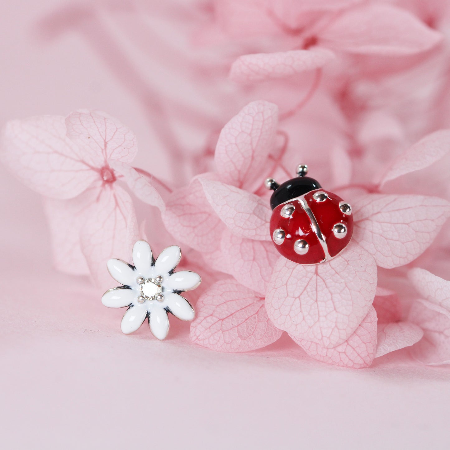 ladybug and daisy stud earrings