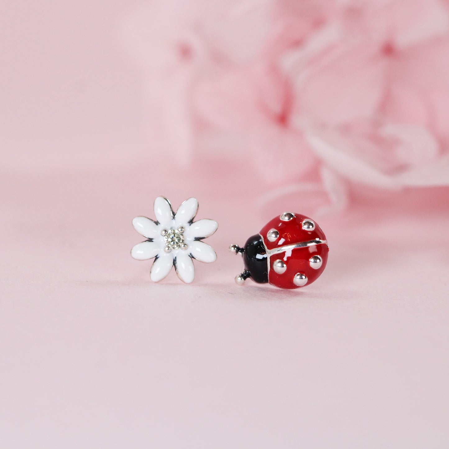 ladybug and daisy stud earrings