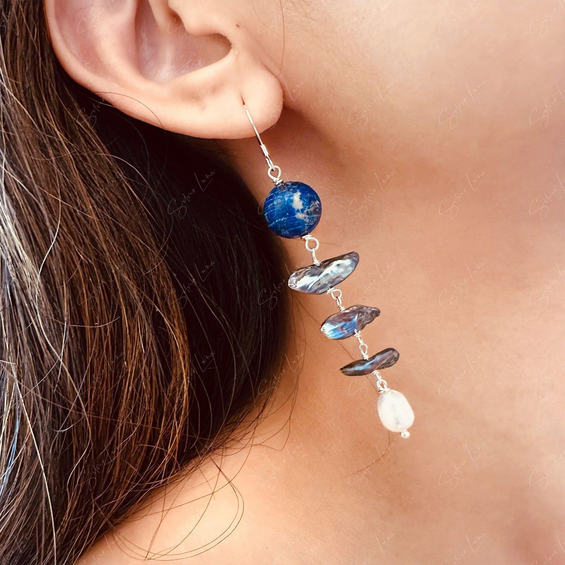 bohemian handmade lapis stone earrings