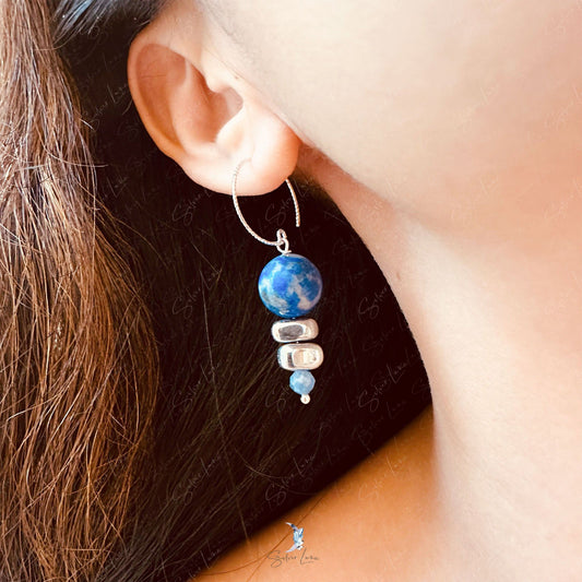 lapis lazuli beaded dangle drop earrings