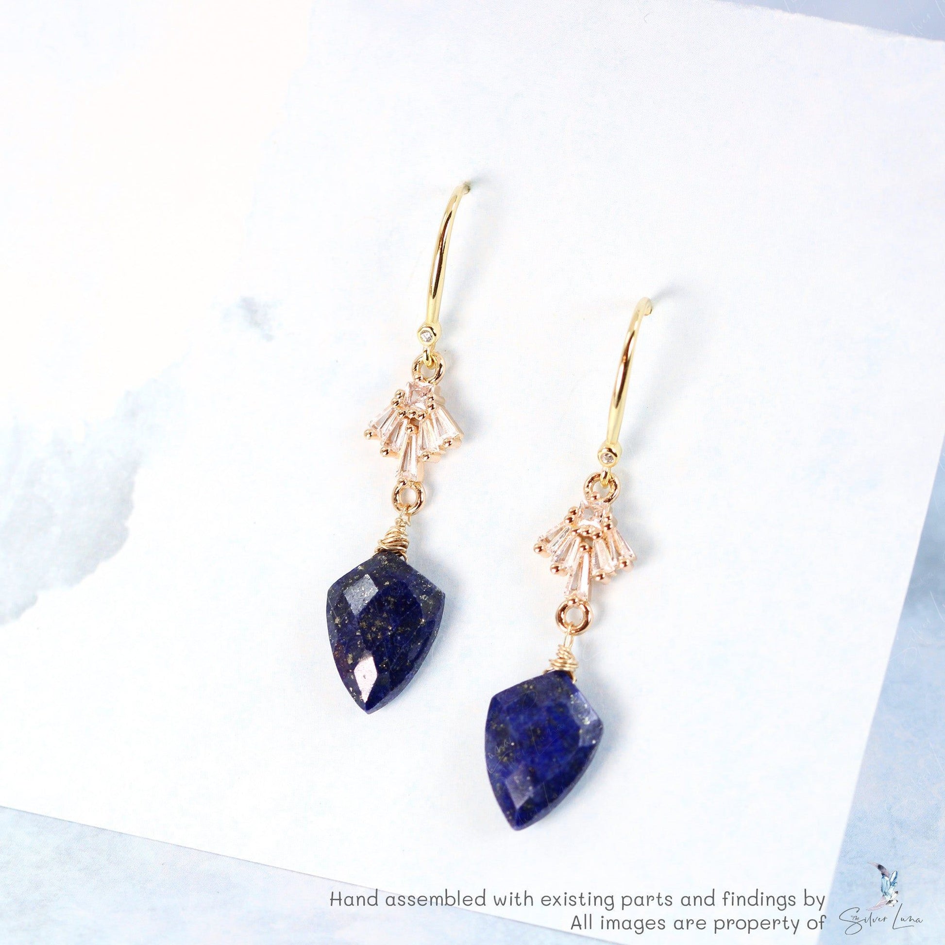 lapis lazuli fan gemstone earrings