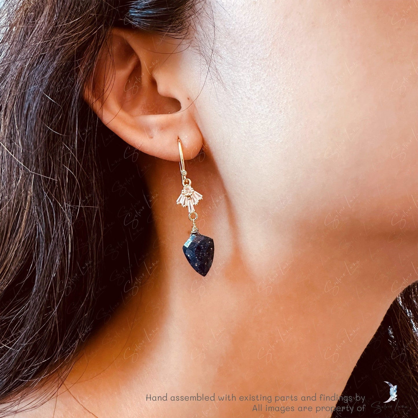 Lapis Lazuli fan charm drop earrings