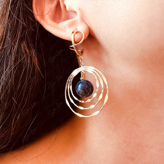 Lapis Lazuli abstract earthy gold plated earrings