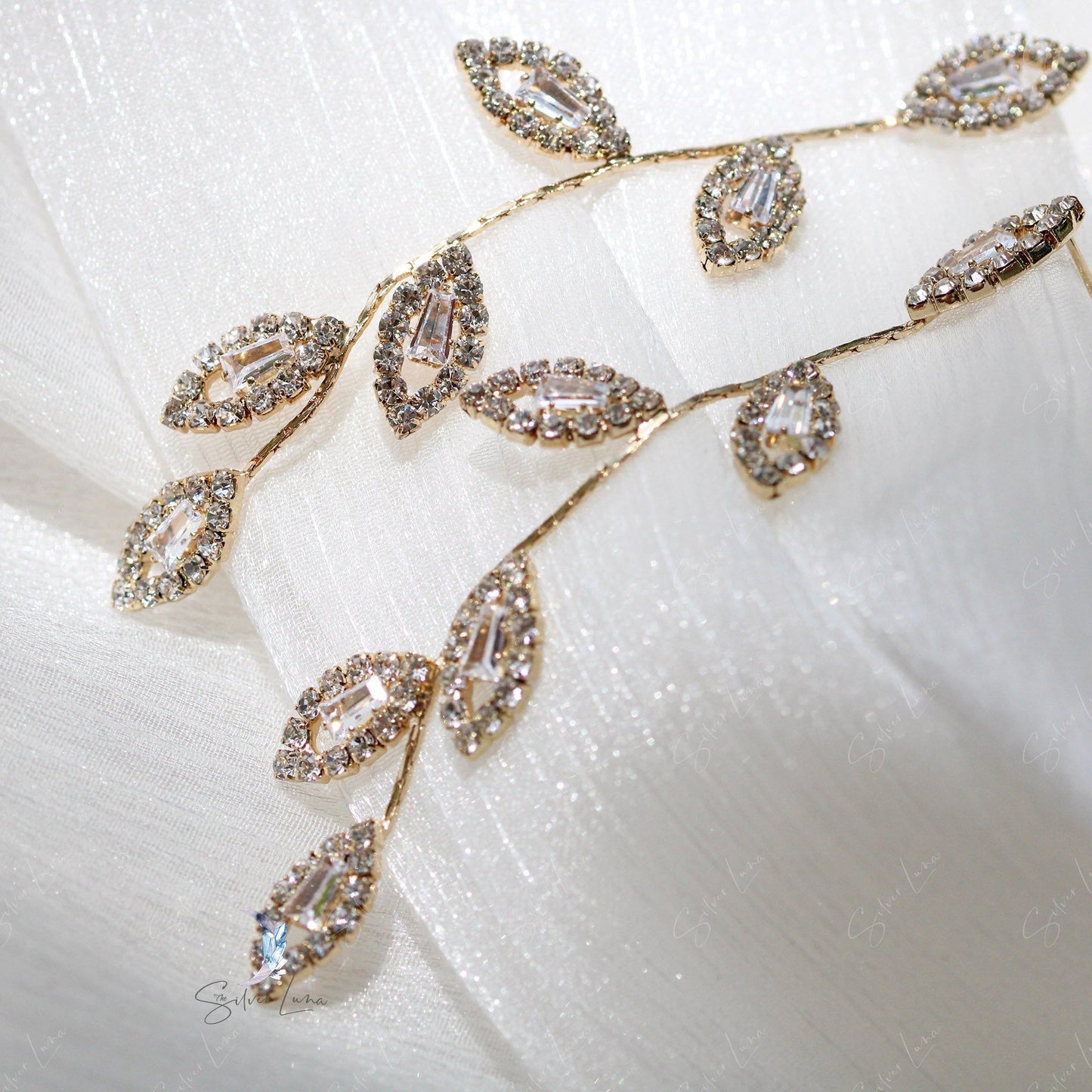 Crystal rhinestone leaves dangle drop earrings