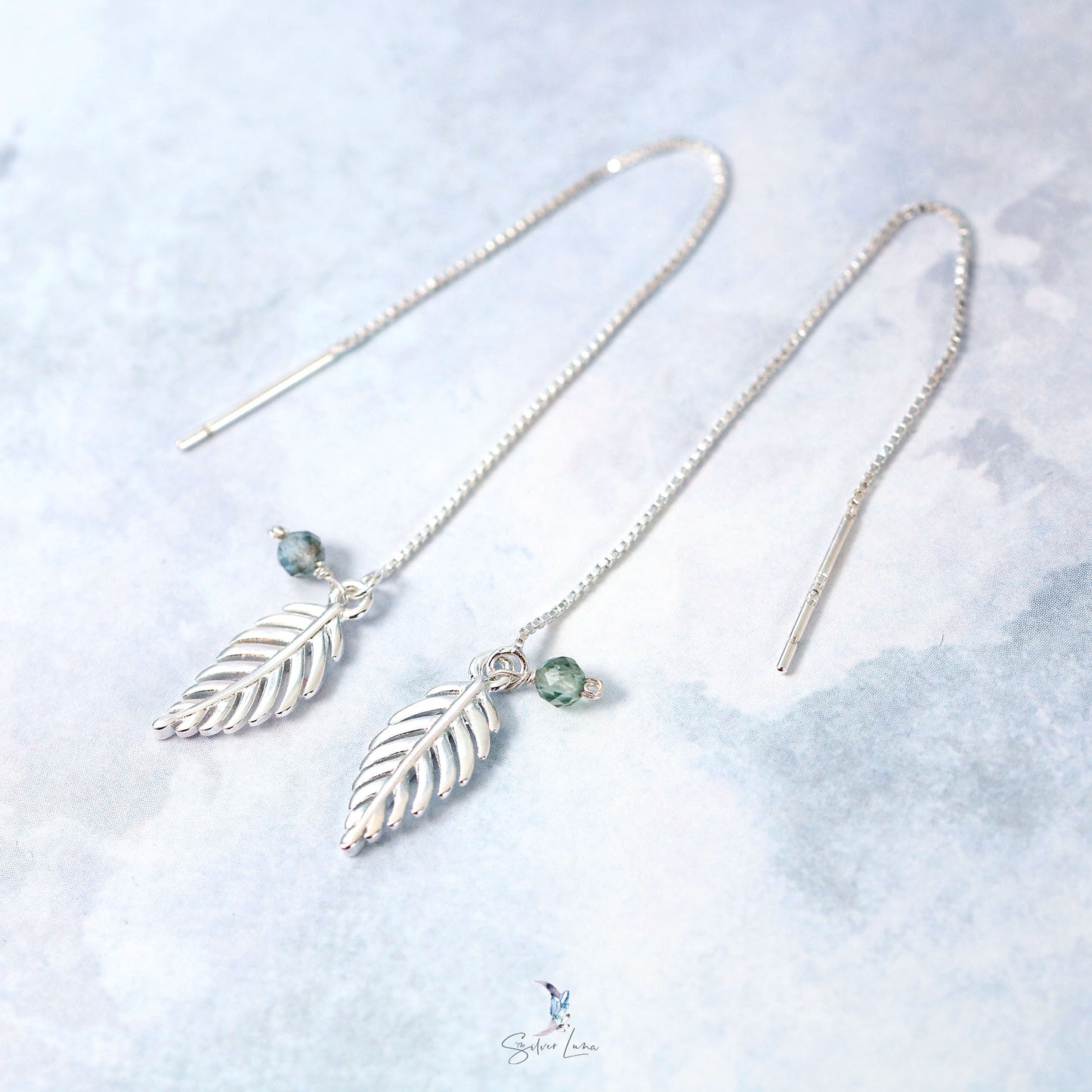 Sterling silver leaf ear threader earrings