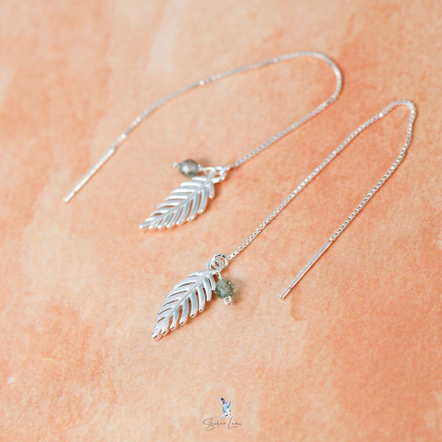 Sterling silver leaf ear threader earrings