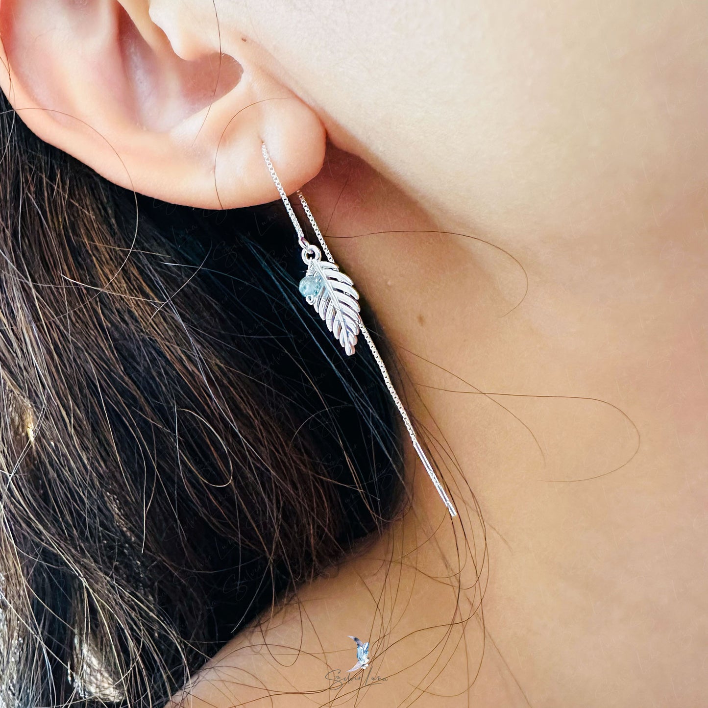 Sterling silver leaf ear threader earrings