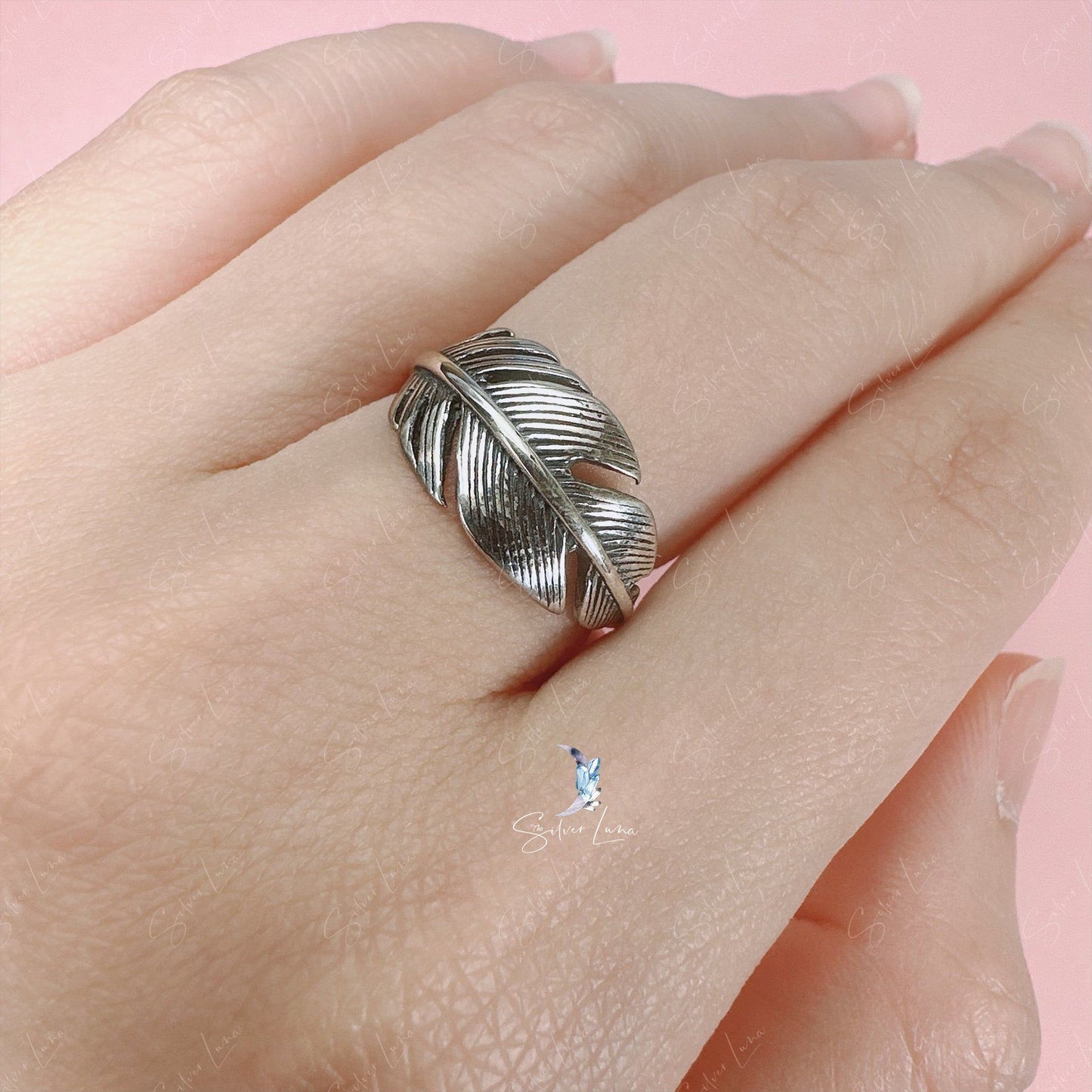 feather wrap silver ring
