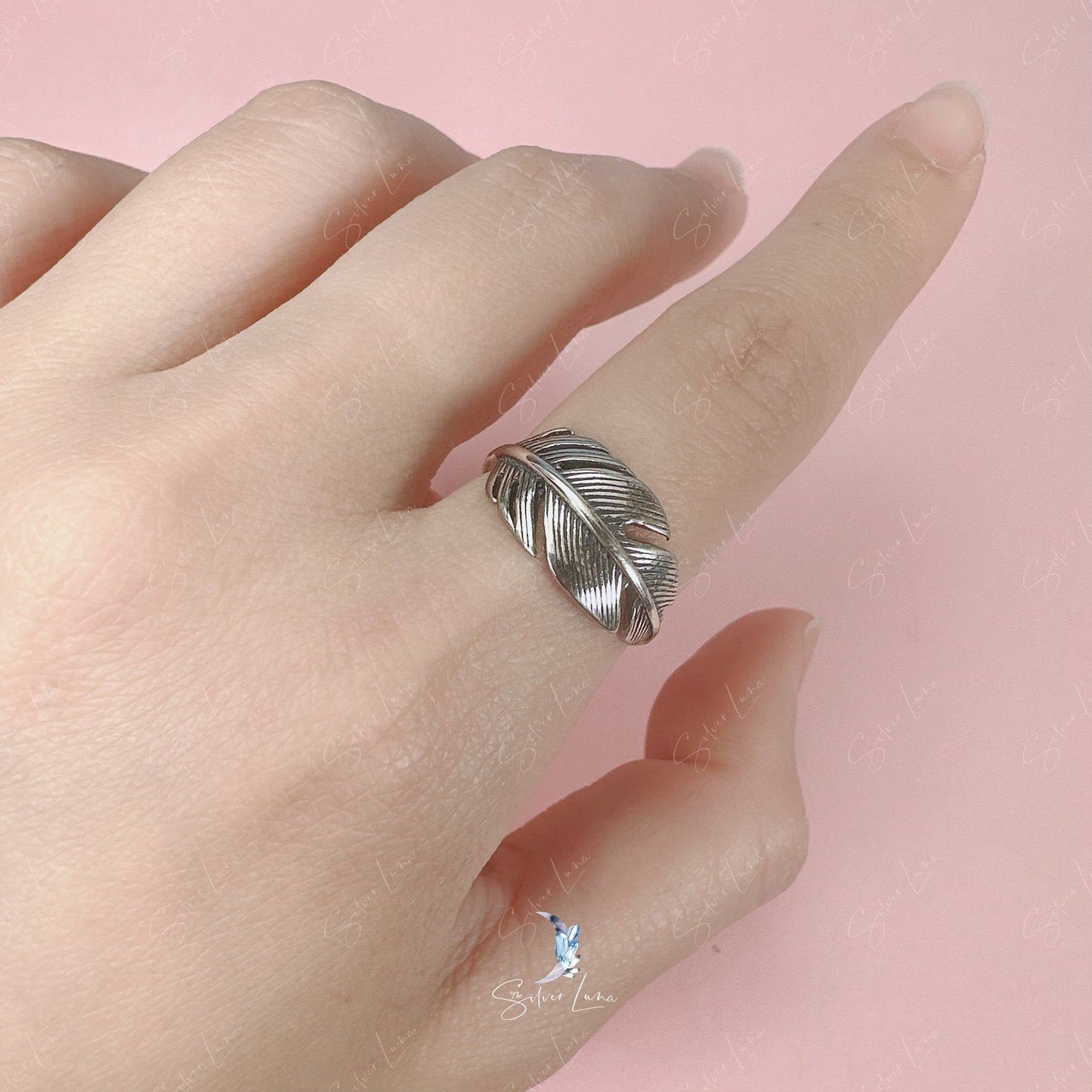 Feather wrap statement adjustable ring