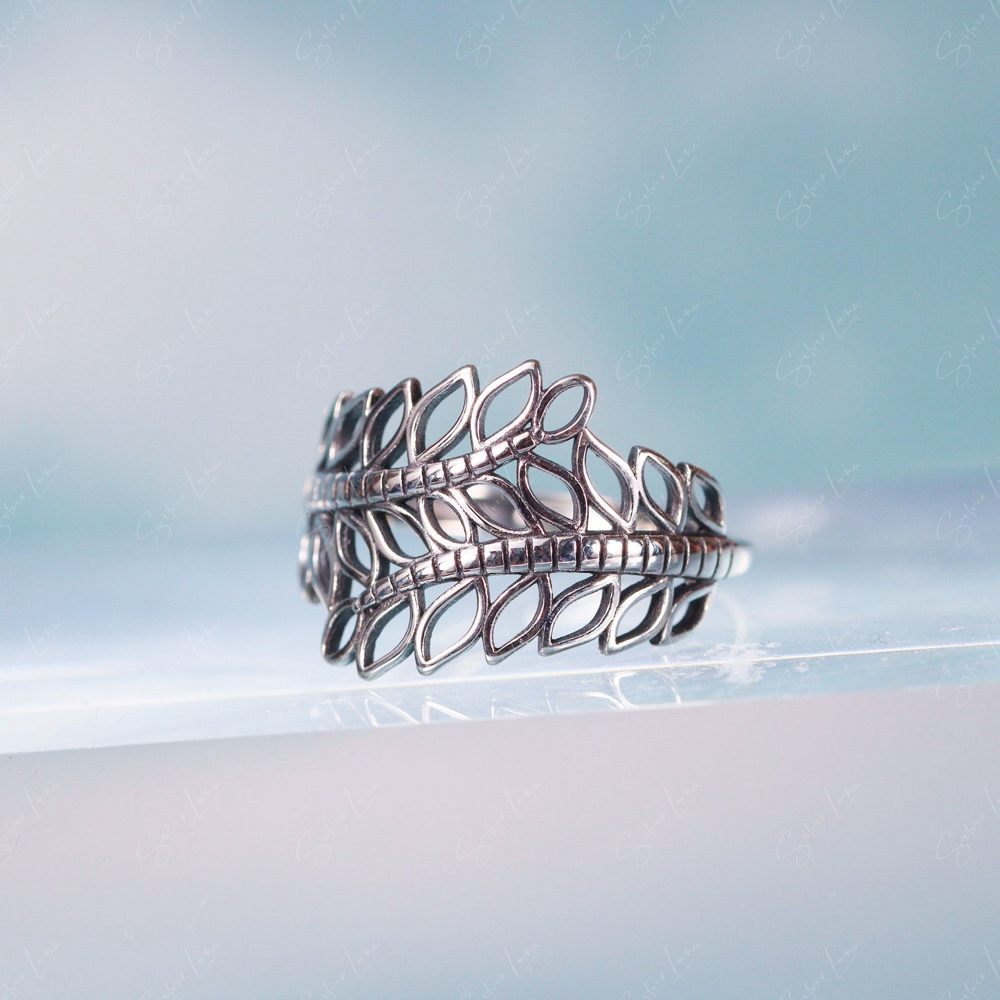 bohemian leaves wrap silver ring