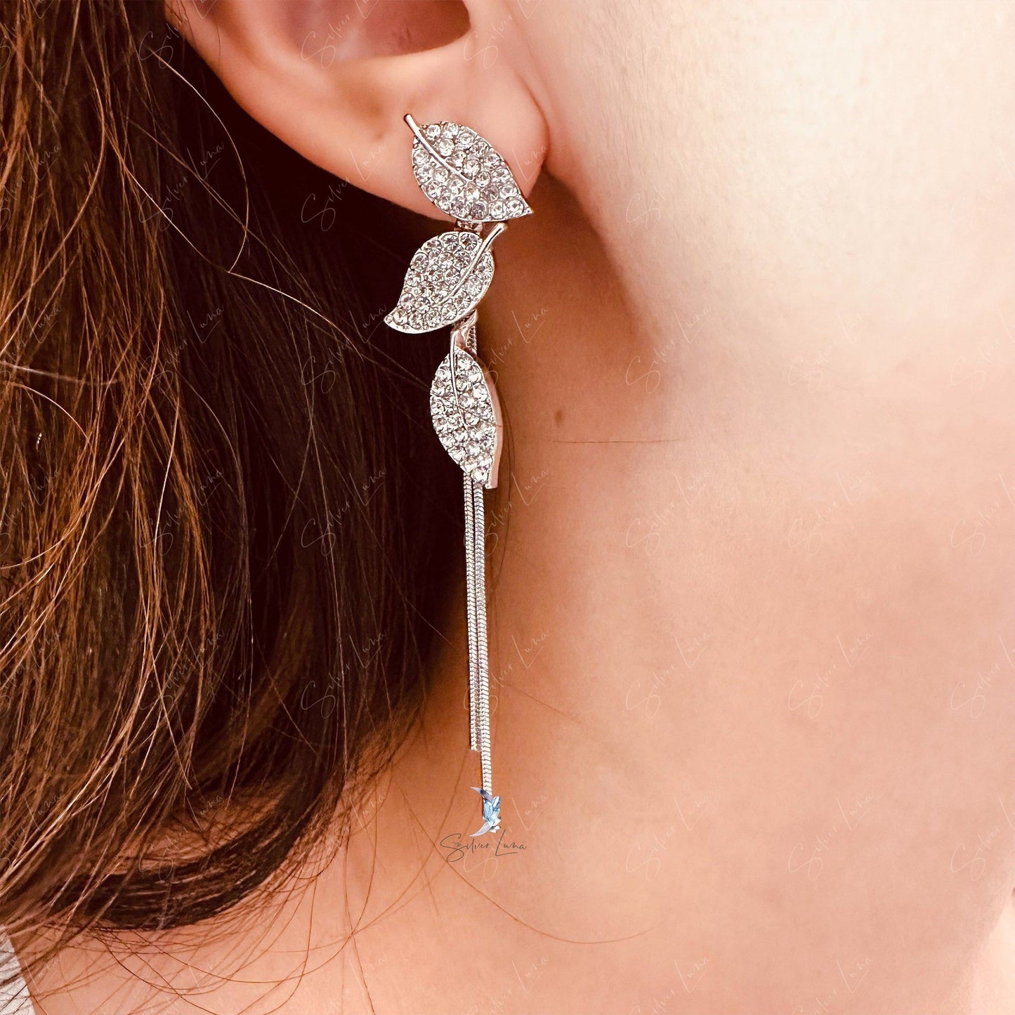 rhinestone leave drop earrings