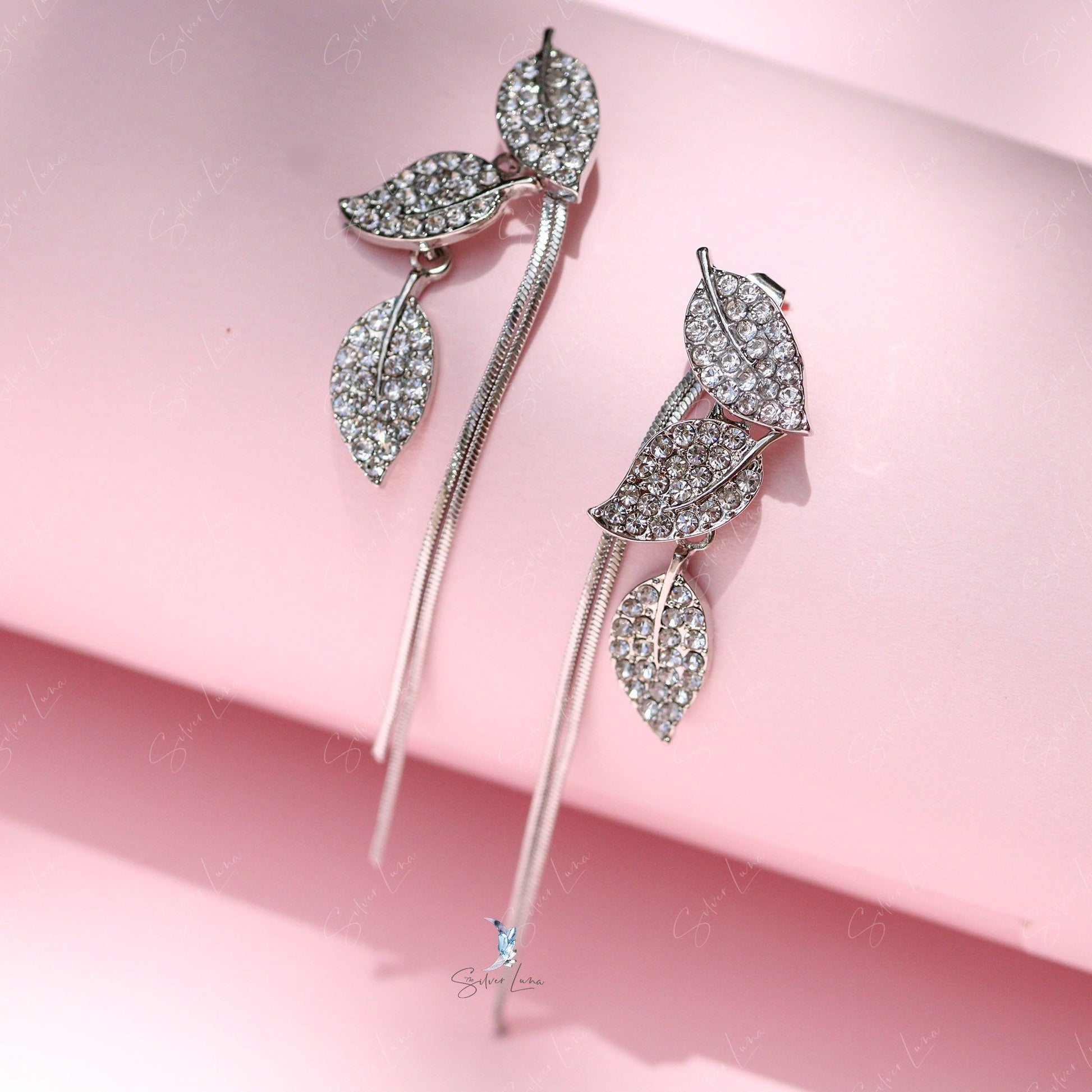 rhinestone leave drop earrings