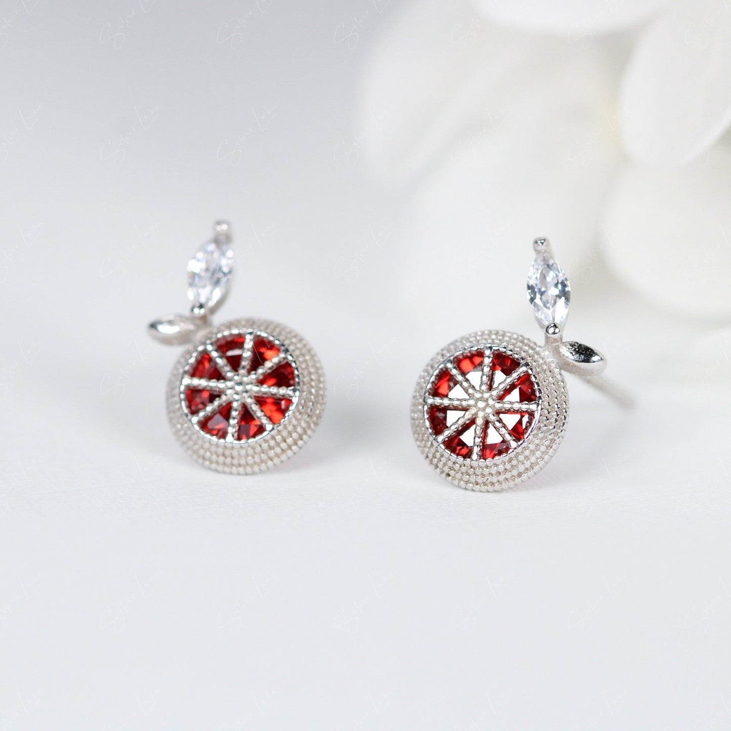 Pomegranate sterling silver stud earrings