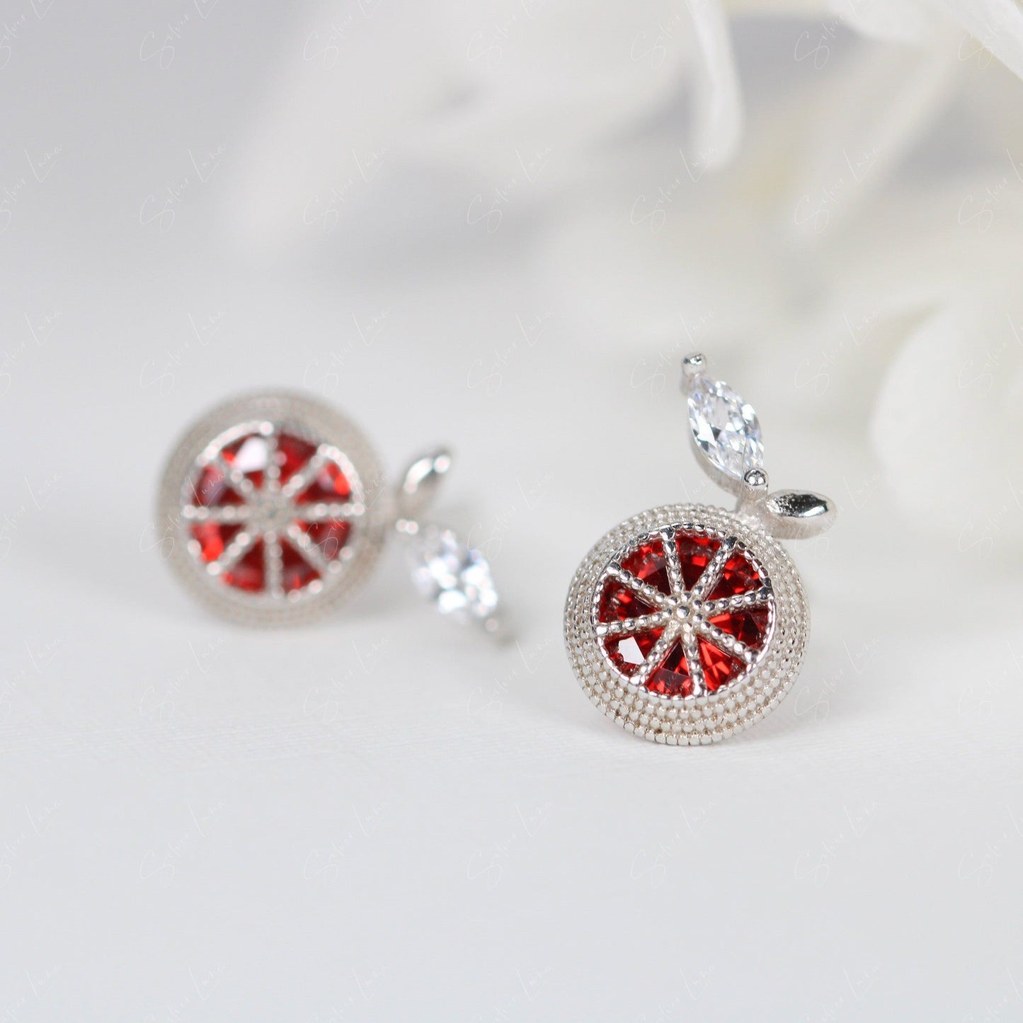 Pomegranate sterling silver stud earrings