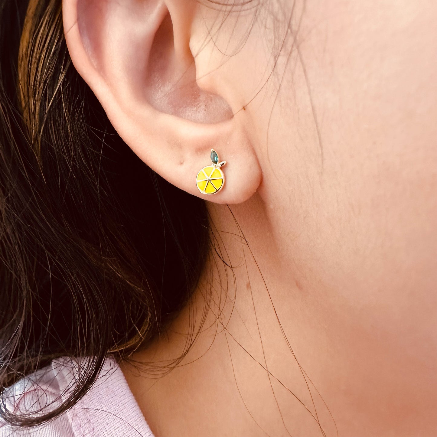 Lemon fruit stud earrings in sterling silver