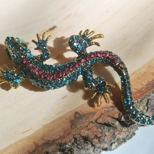 lizard rhinstone brooch