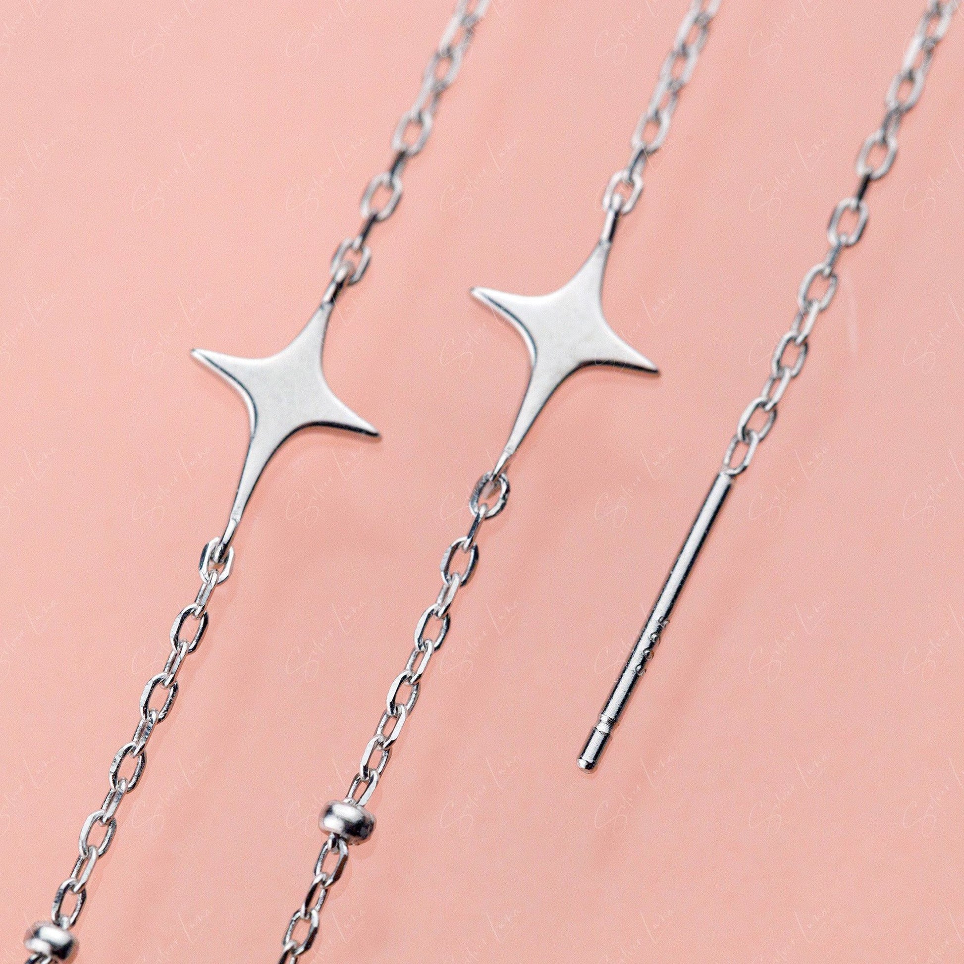 Long Drop Star Ear Threader Earrings