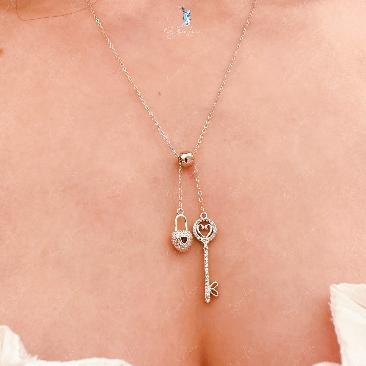 lock and key silver necklace