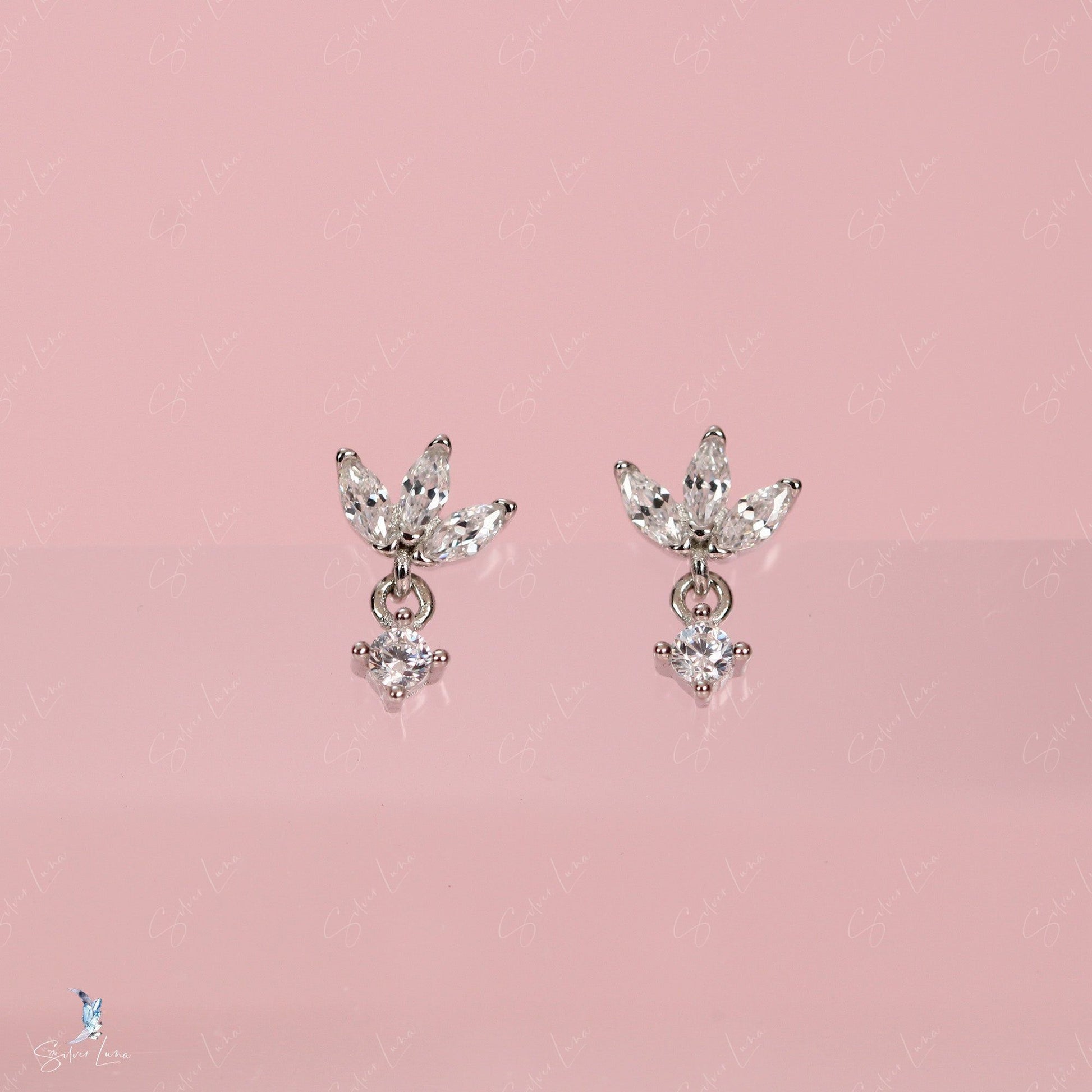 CZ lotus flower earrings