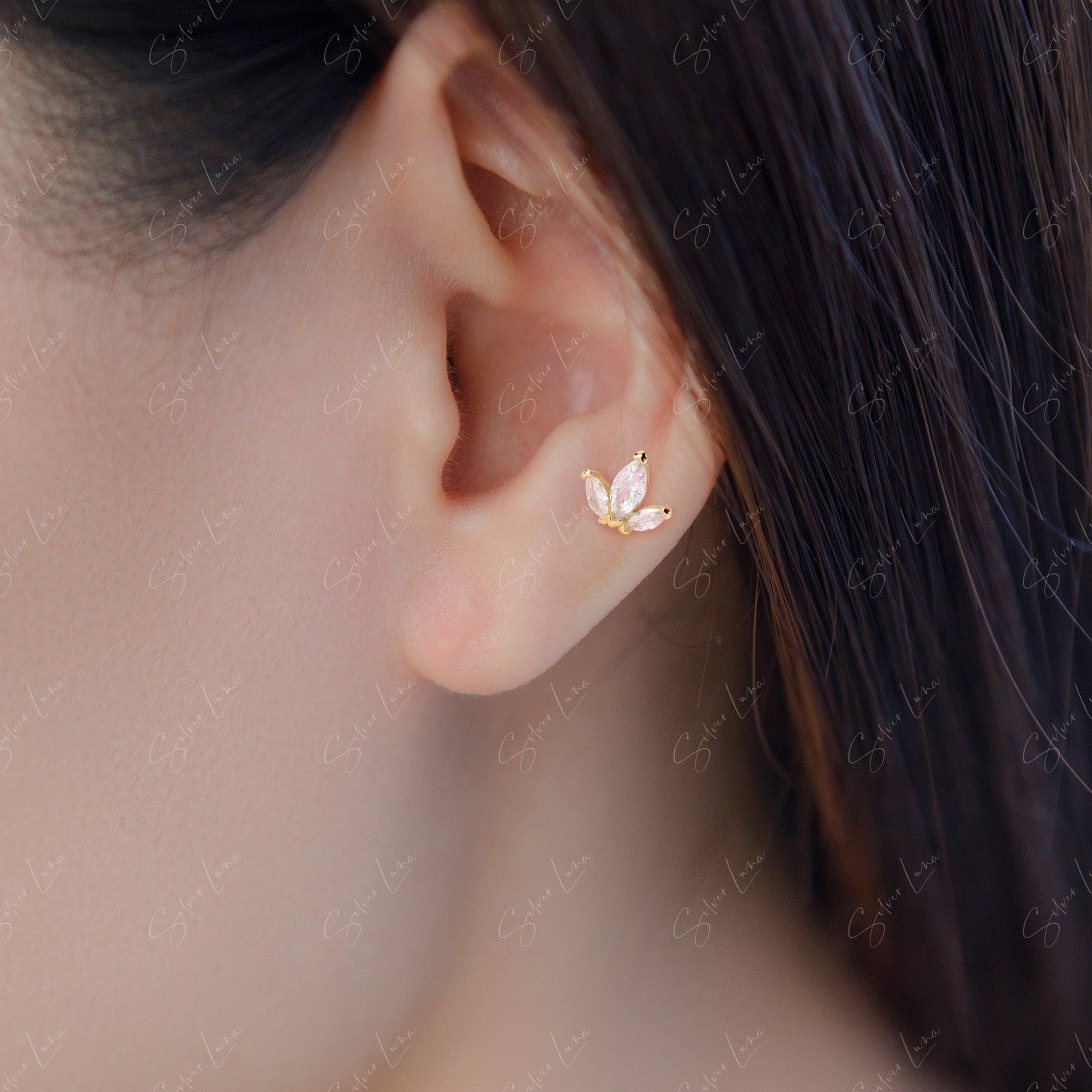 lotus flower screw ball back earrings