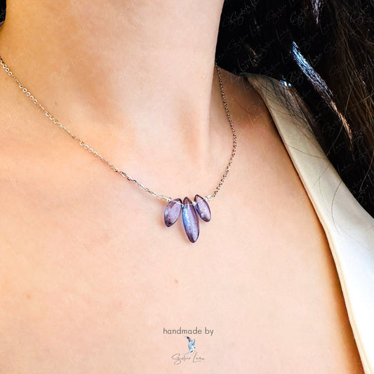 Lotus flower blue mystic healing quartz pendant necklace