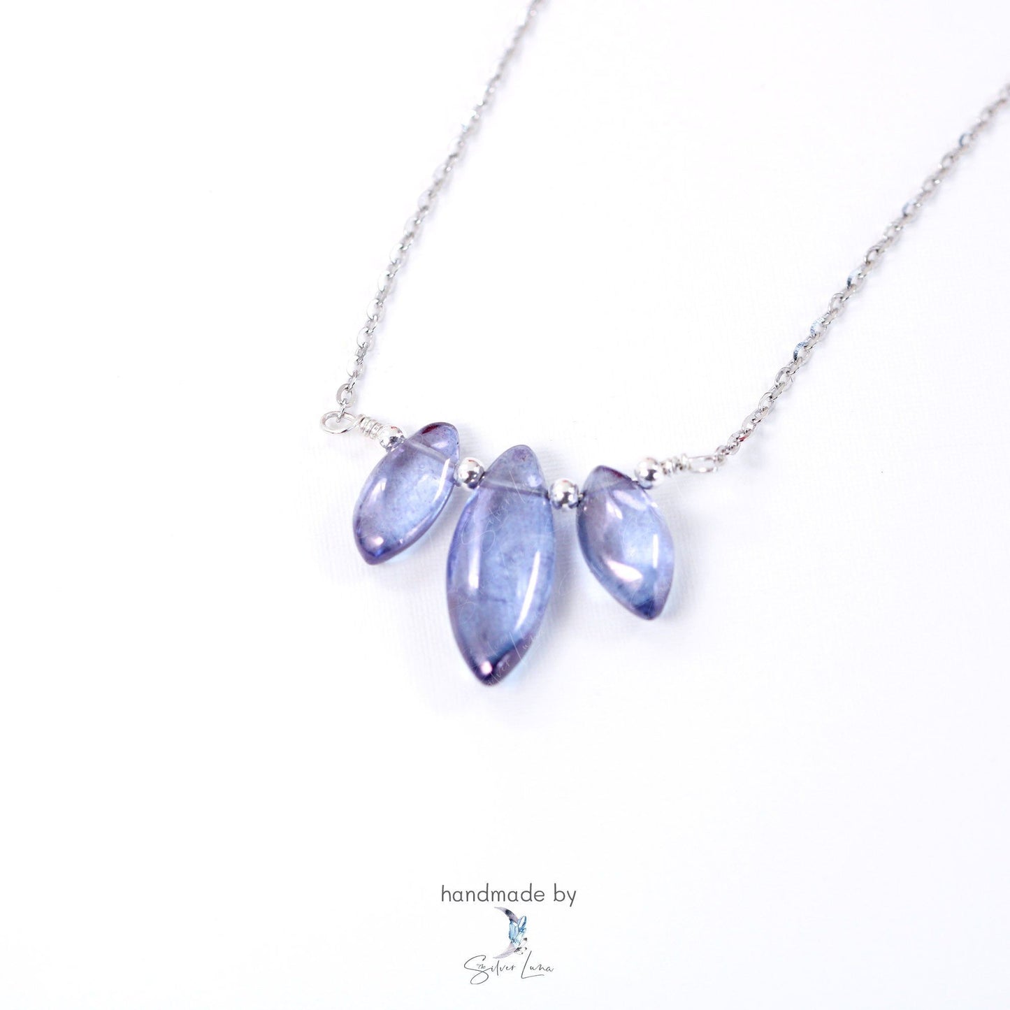 Lotus flower blue mystic healing quartz pendant necklace