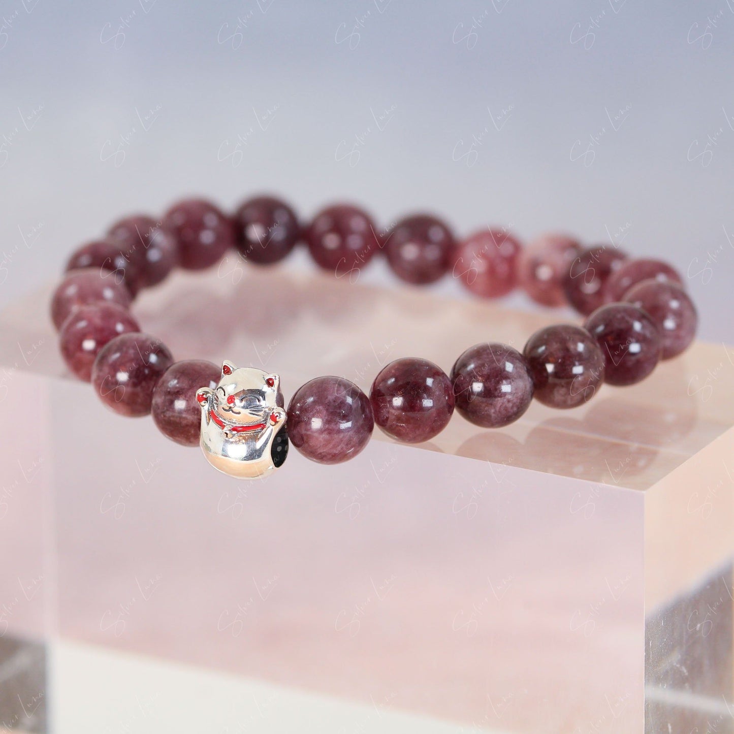 lucky cat charm fengshui beaded bracelet