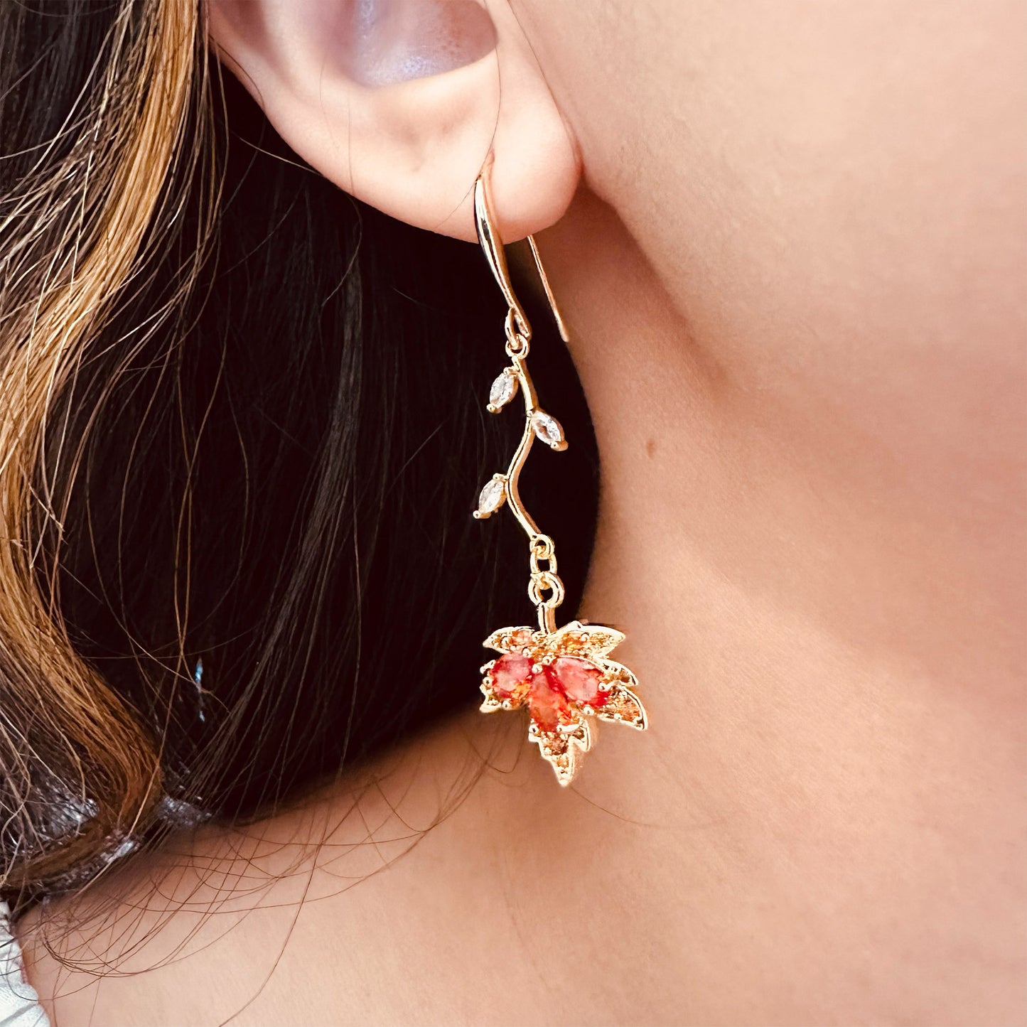 maple leaves gold plated earrings