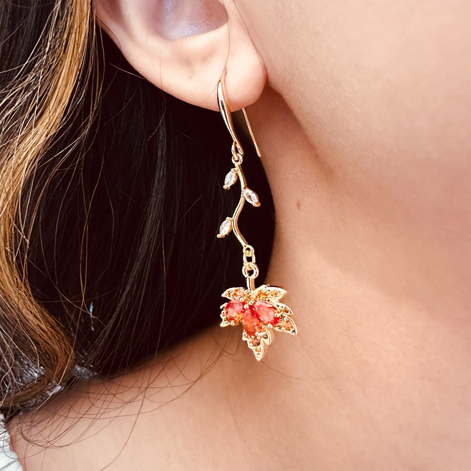 maple leaves gold plated earrings