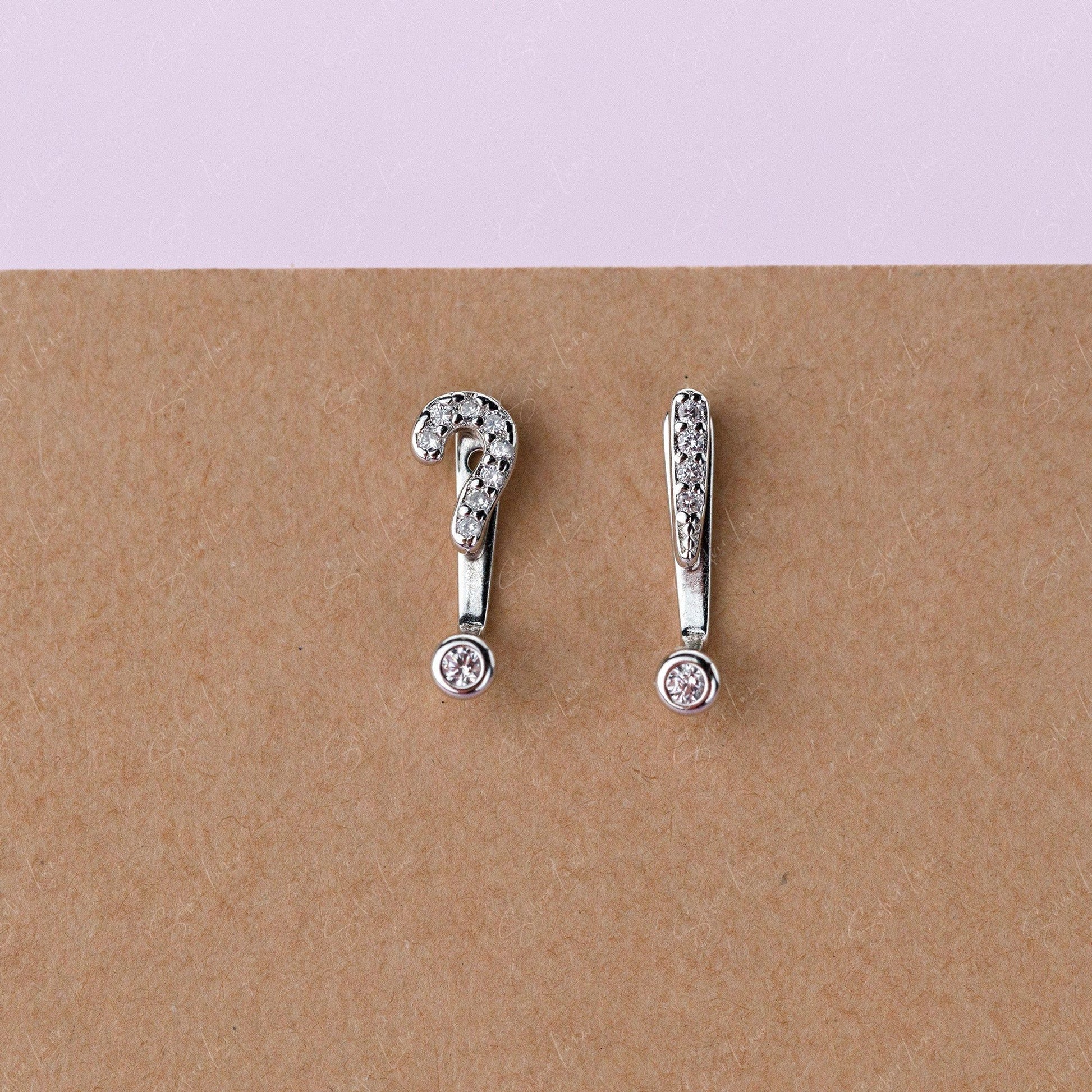 Question And Exclamation Mark Asymmetric Ear Jacket Stud Earrings