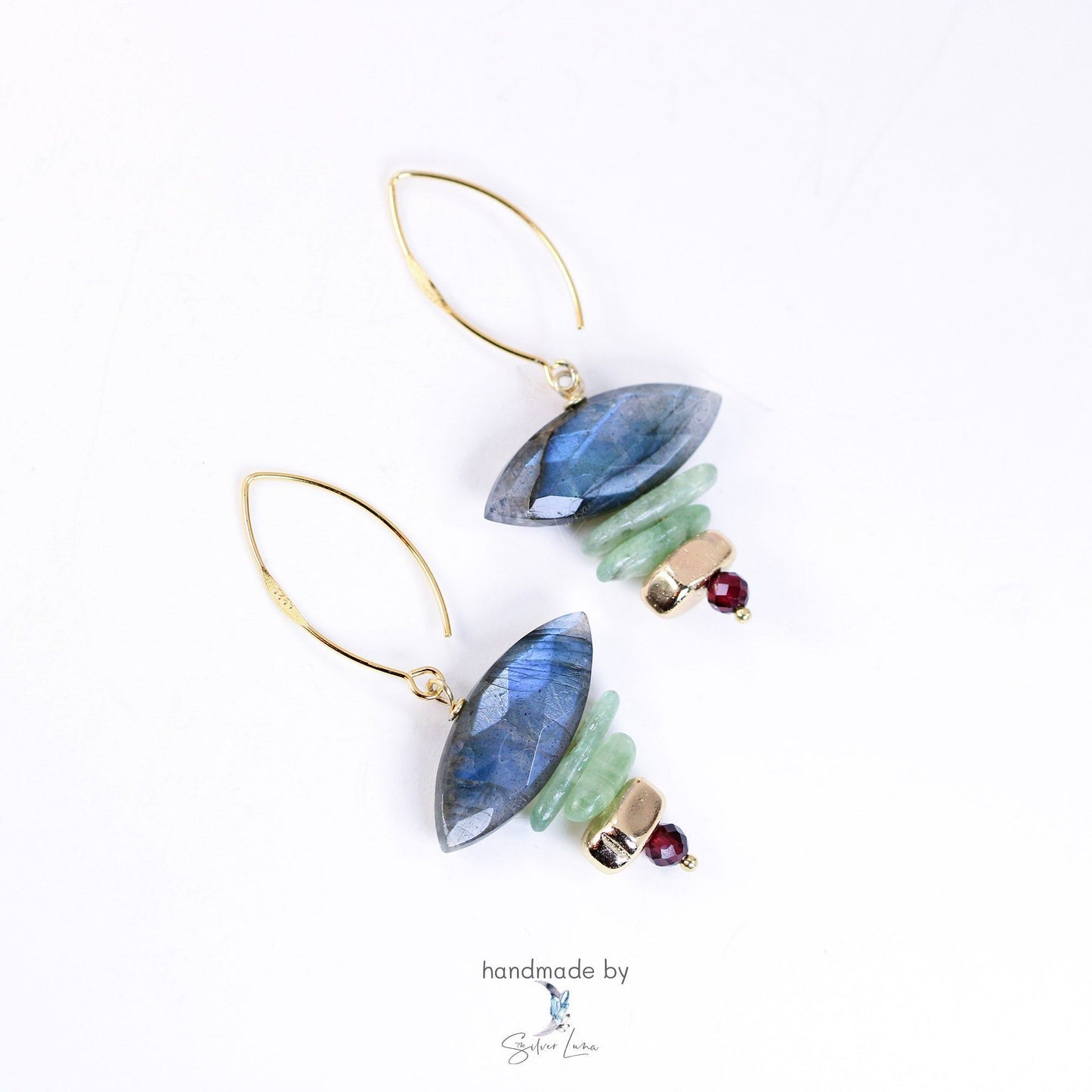labradorite kyanite gemstone dangle drop earrings