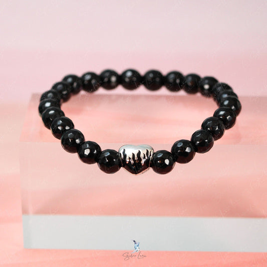 black agate melting heart beaded bracelet