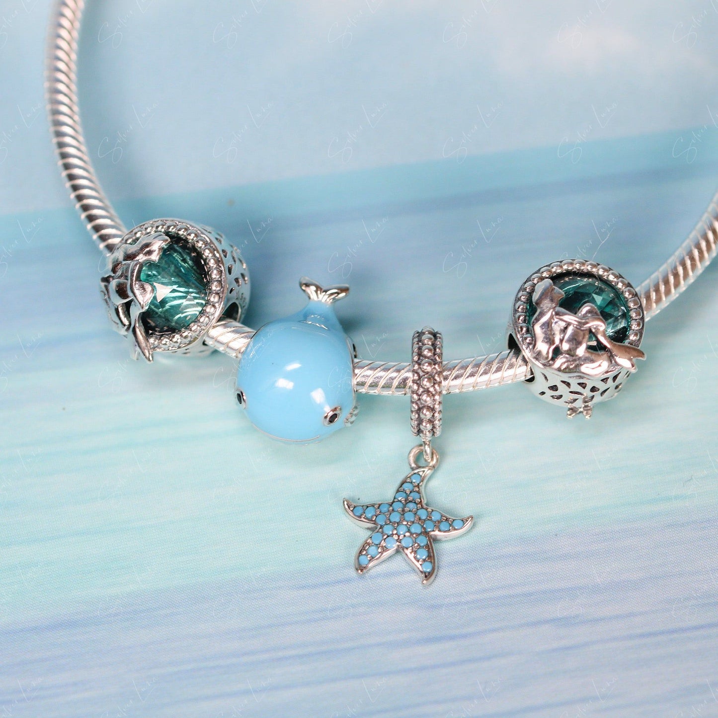 Blue starfish sterling silver dangle charm