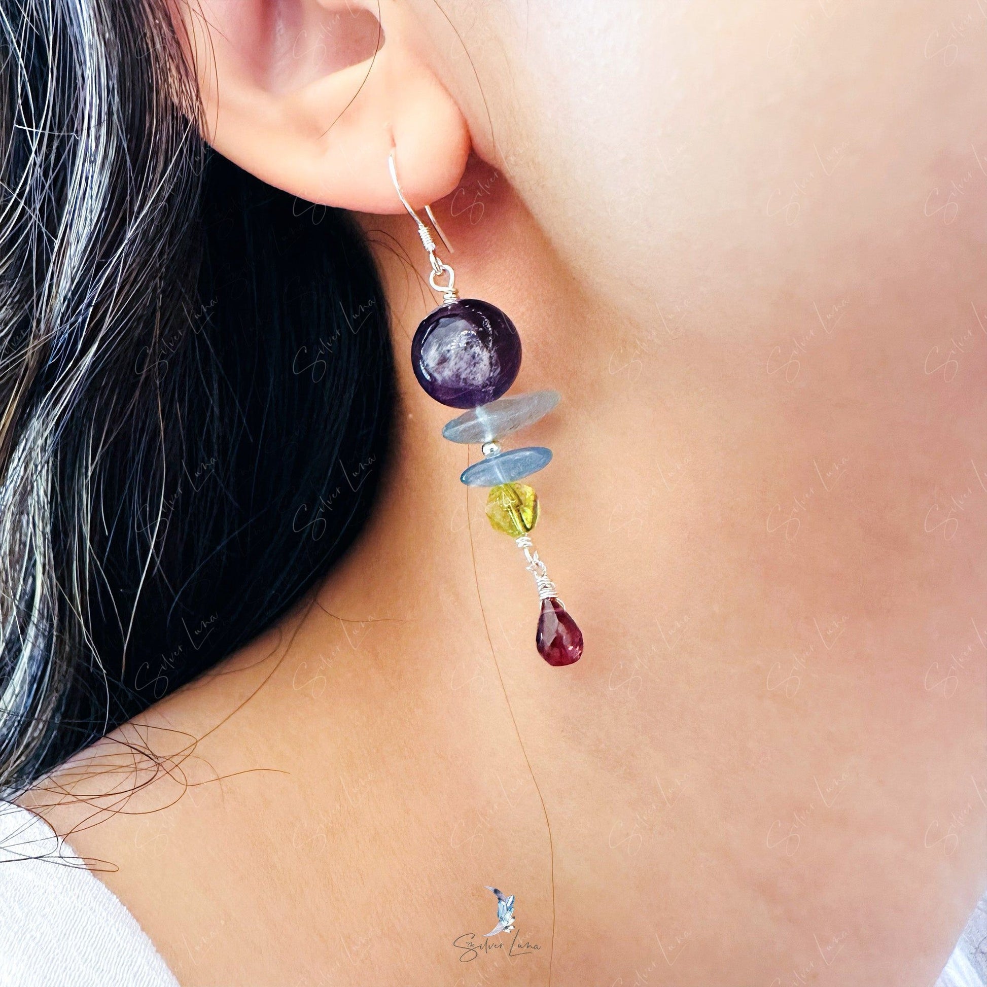 Amethyst multi gemstone drop earrings