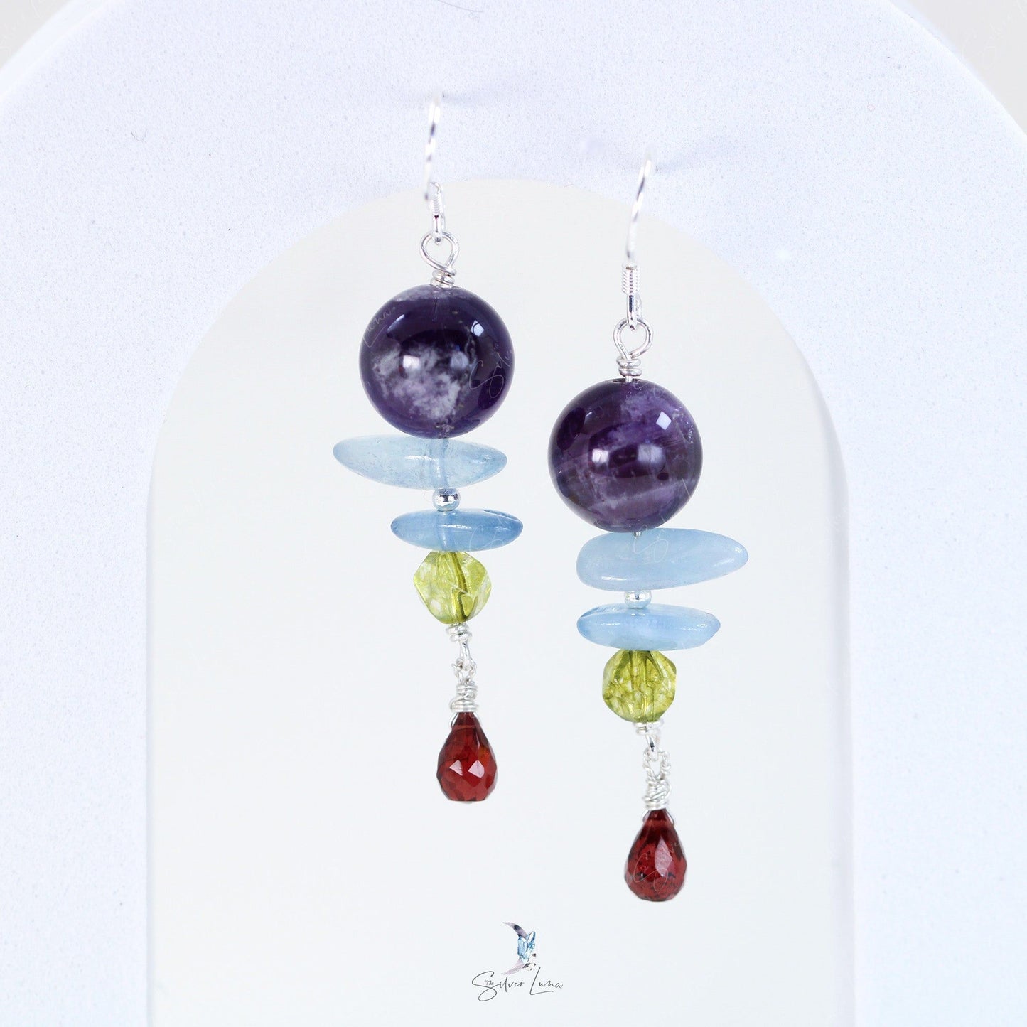 amethyst beaded multi gemstone earrings