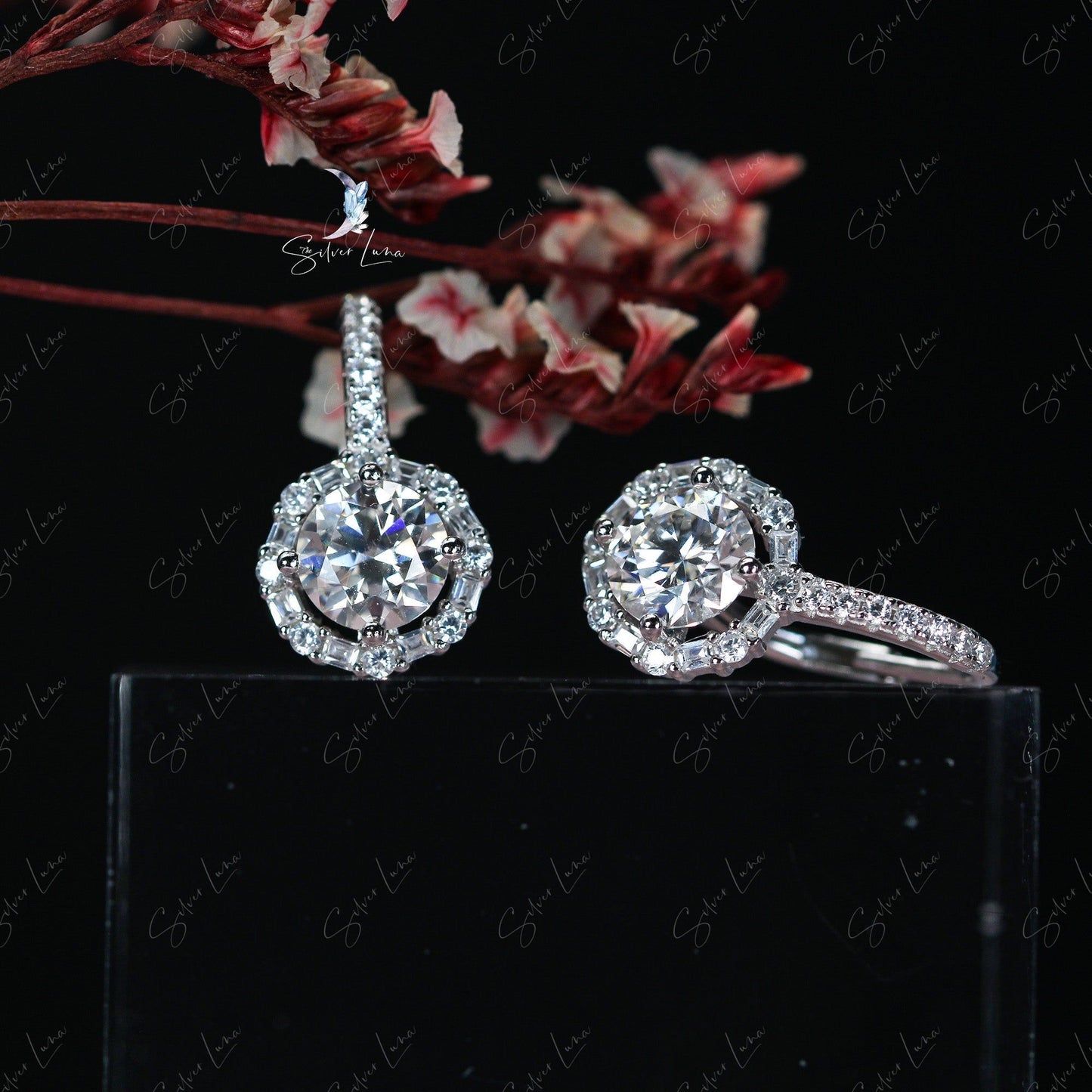 halo moisanite latch back earrings