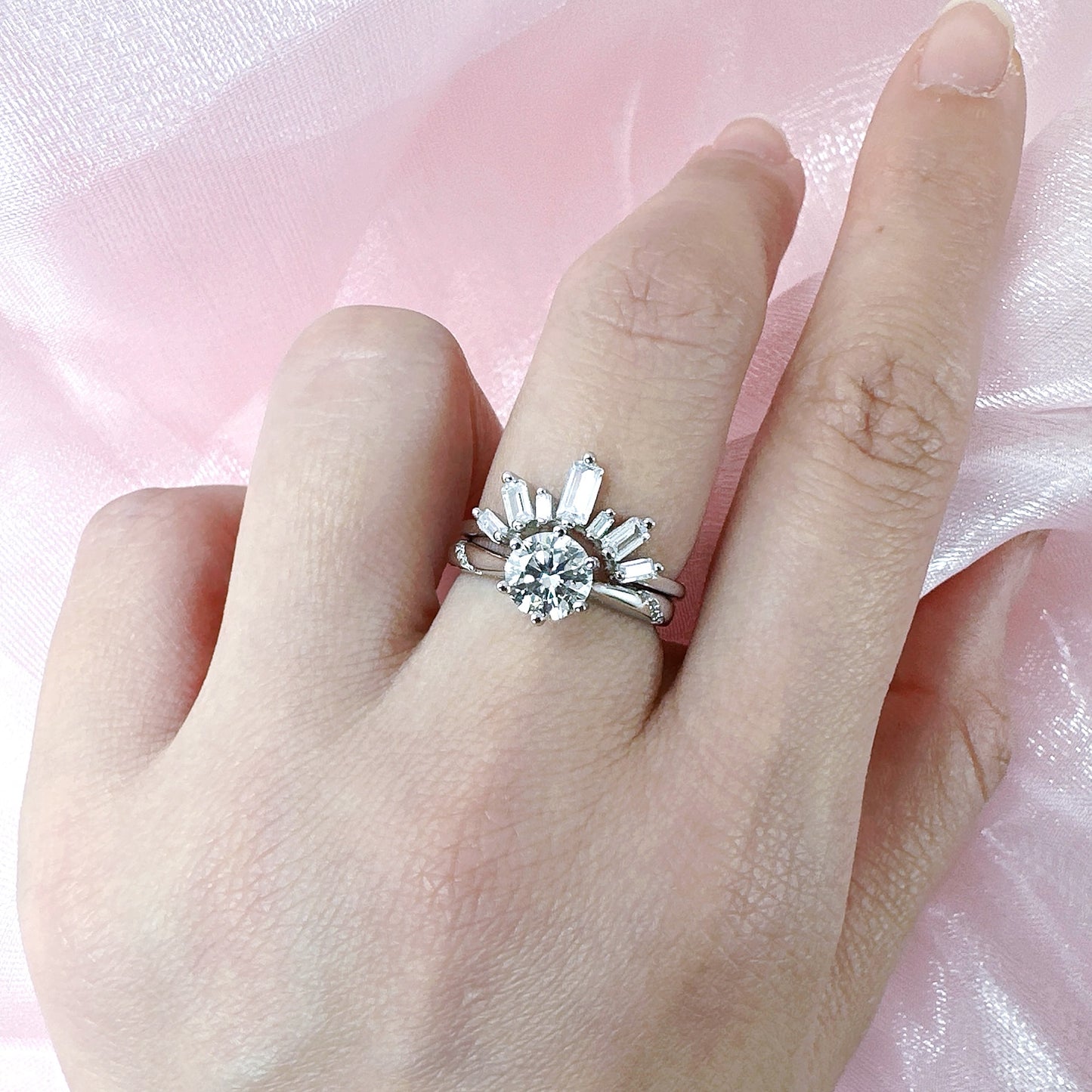 Moissanite sterling silver engagement ring