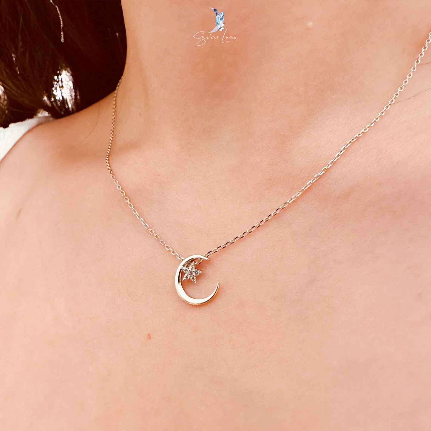 moon and star silver necklace