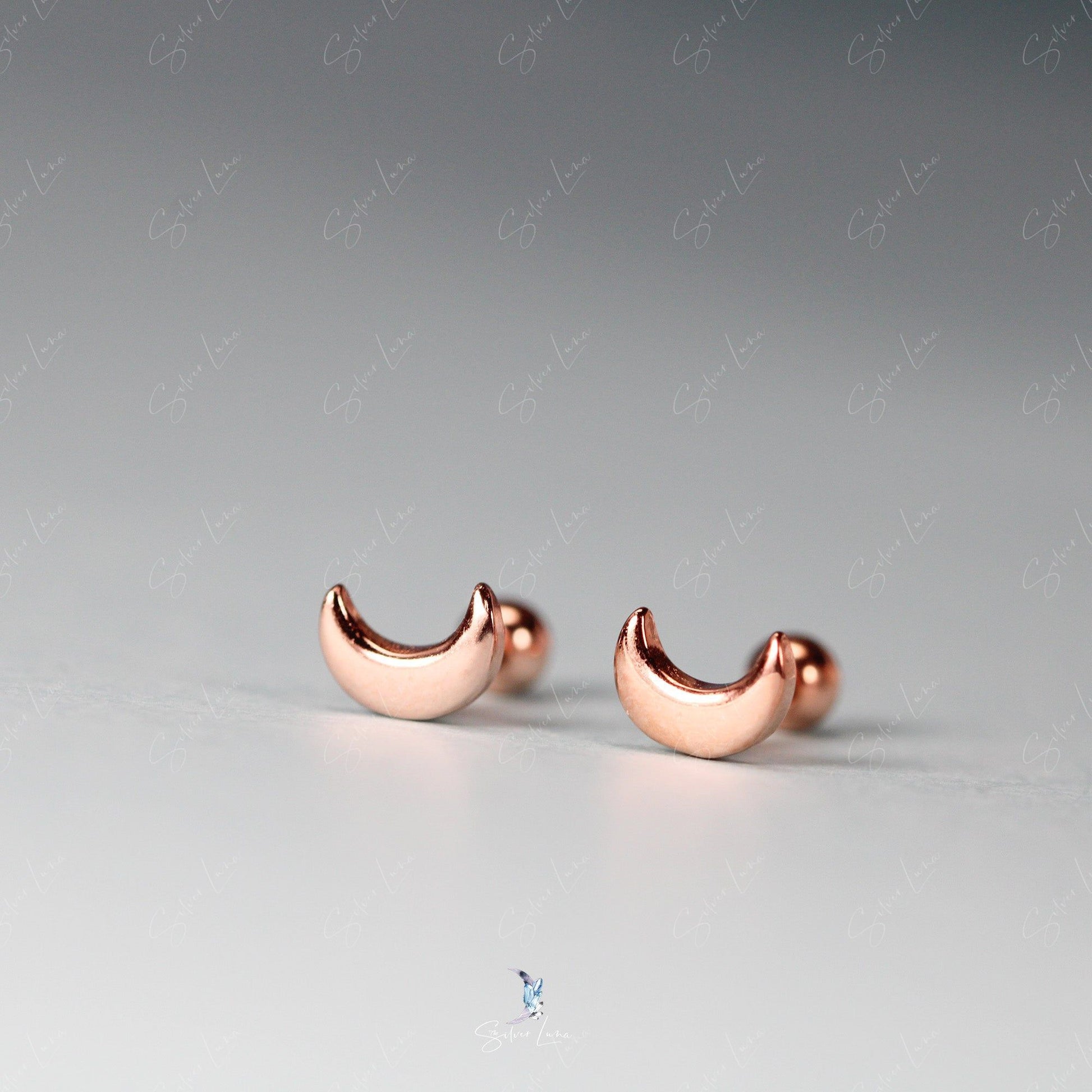 crescent moon screw back stud earrings