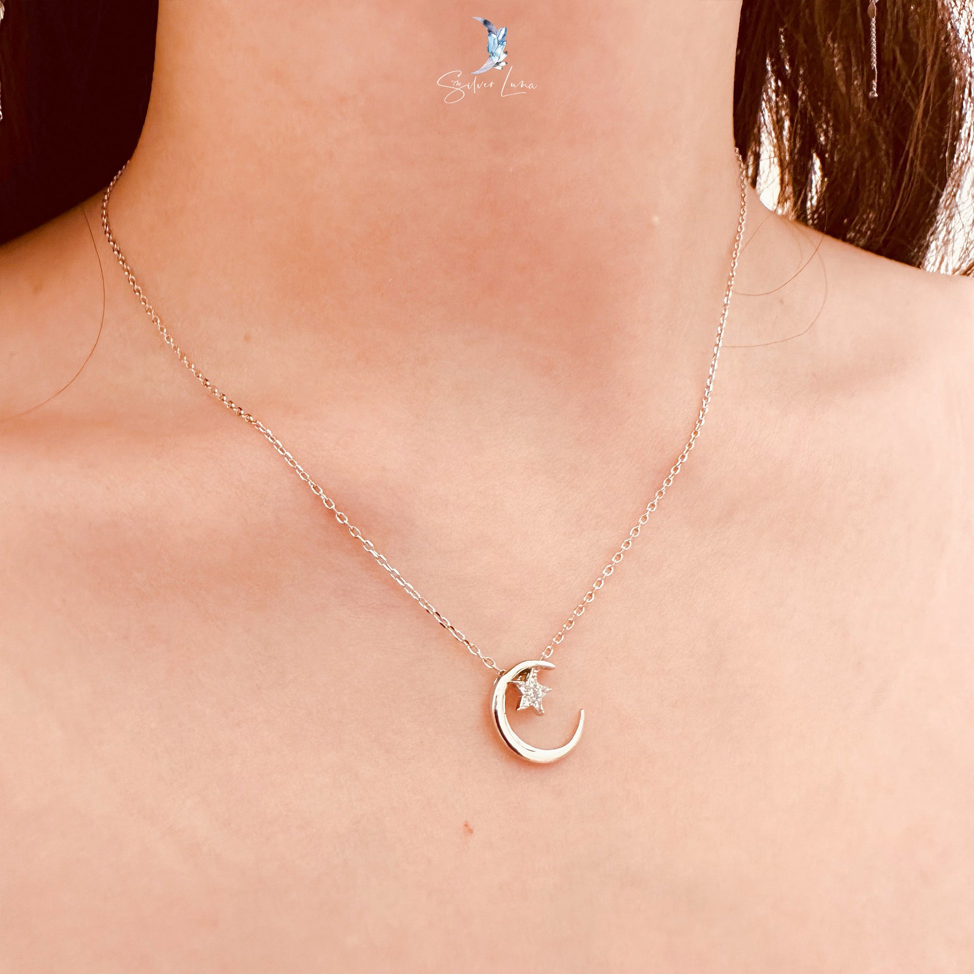 moon and star silver necklace