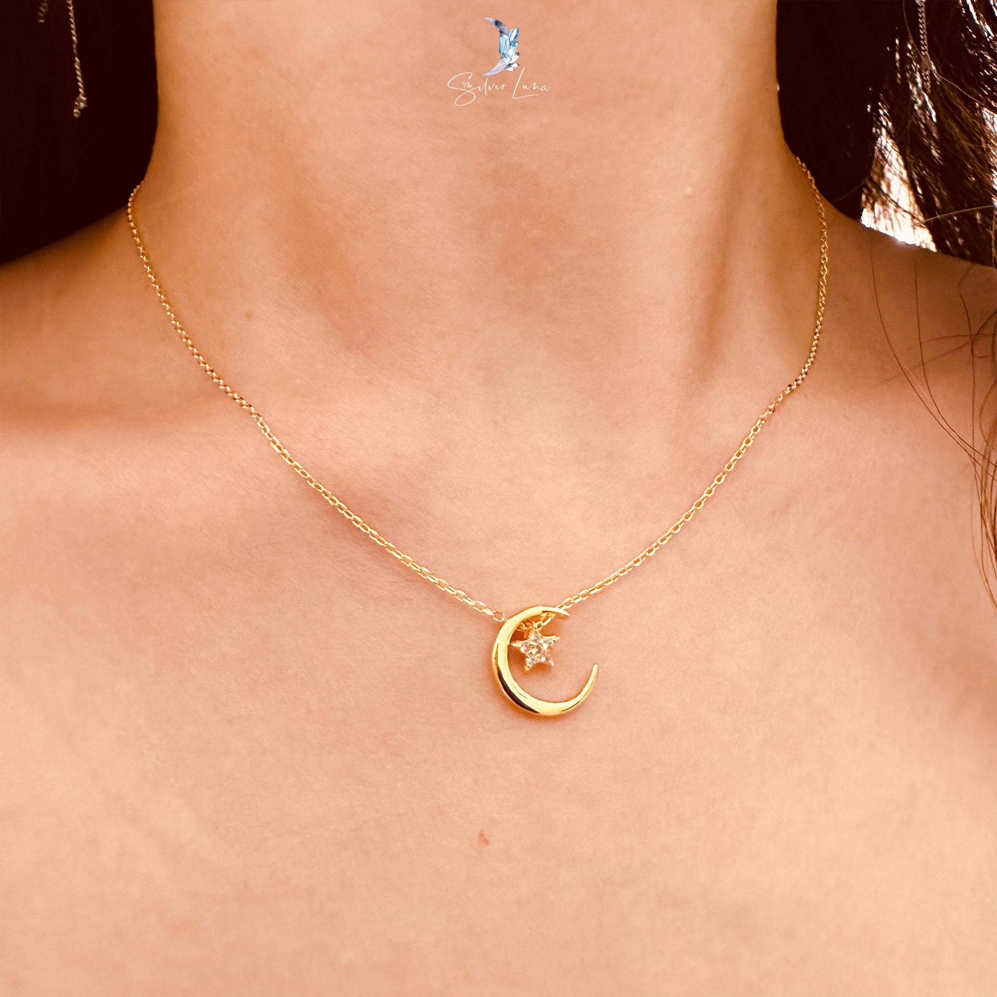 moon and star silver necklace