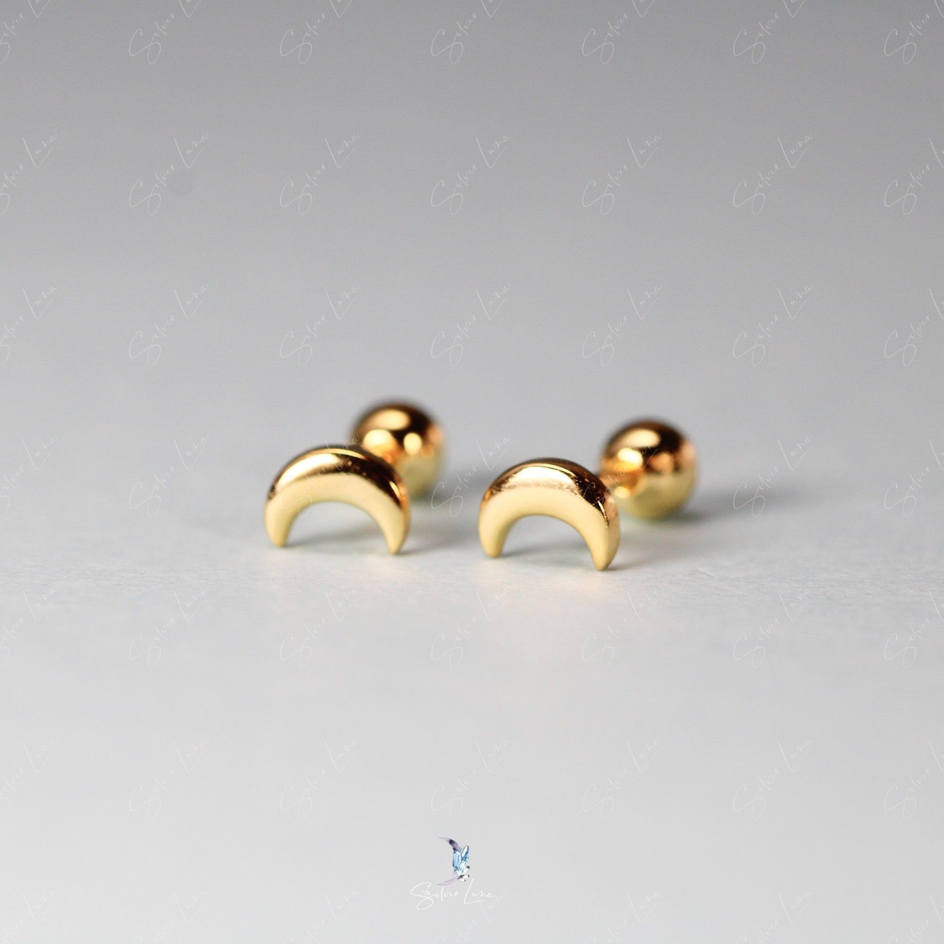 crescent moon screw back stud earrings