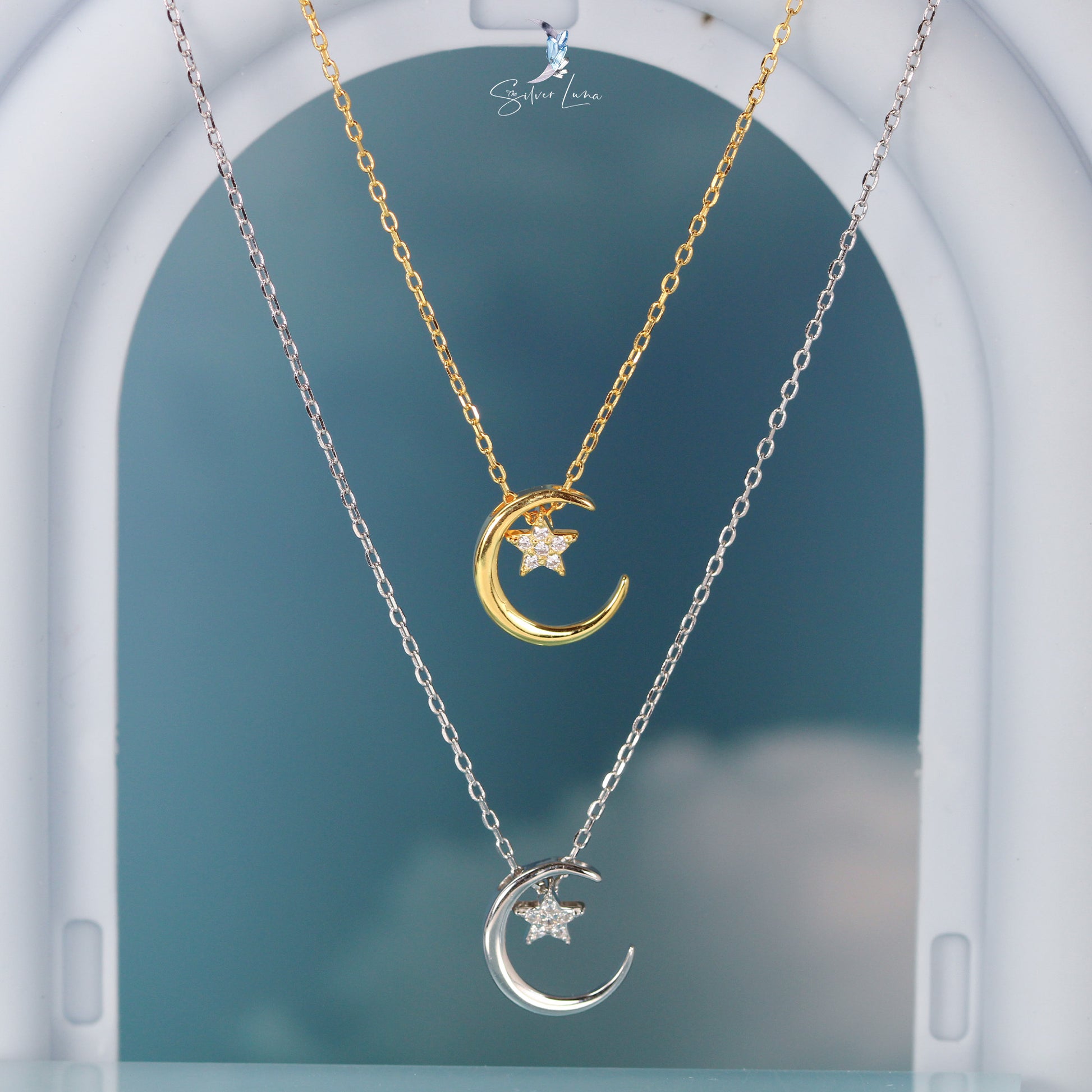 moon and star silver necklace