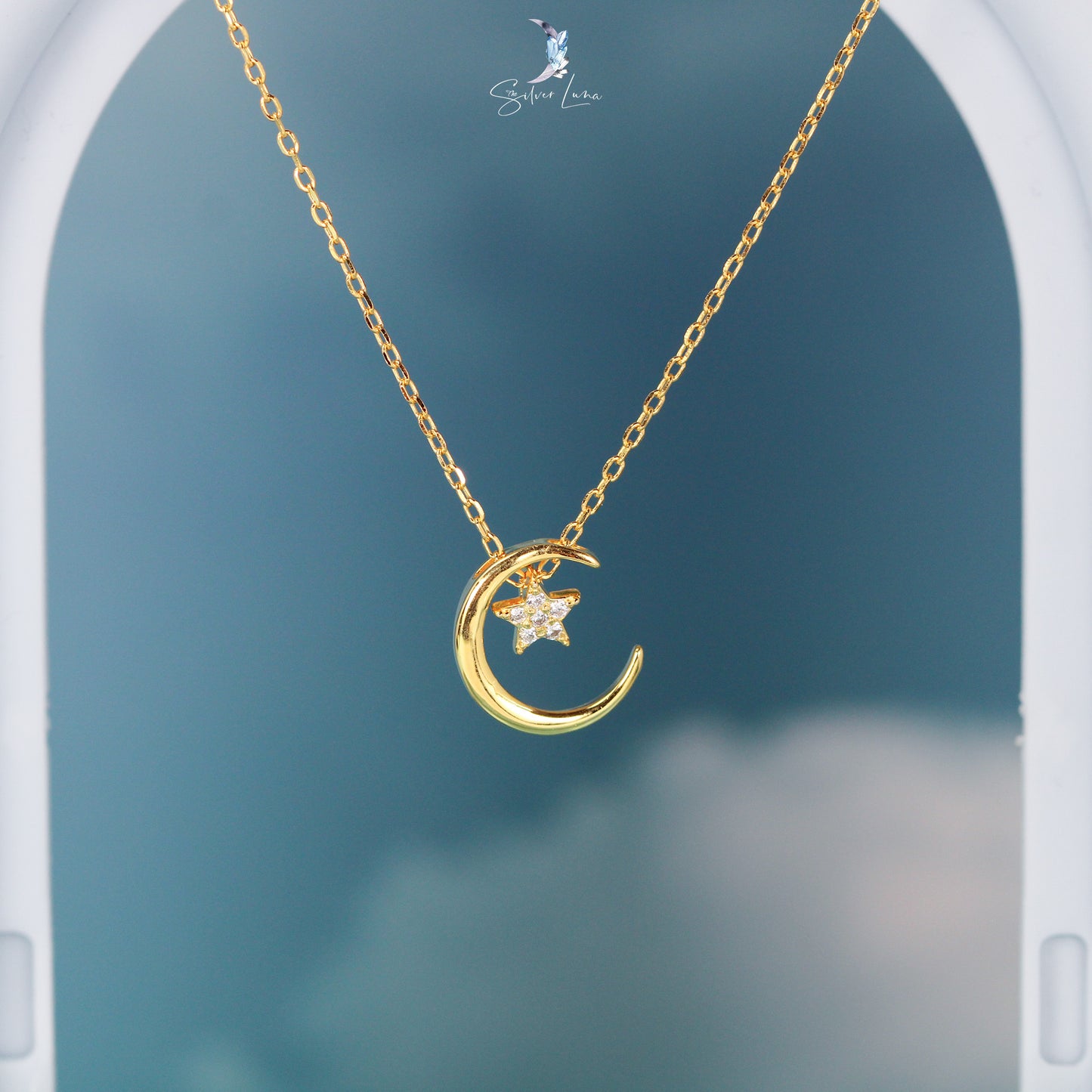 moon and star silver necklace