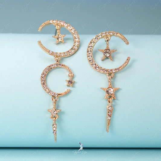 Moon and star dangle drop fashion earrings