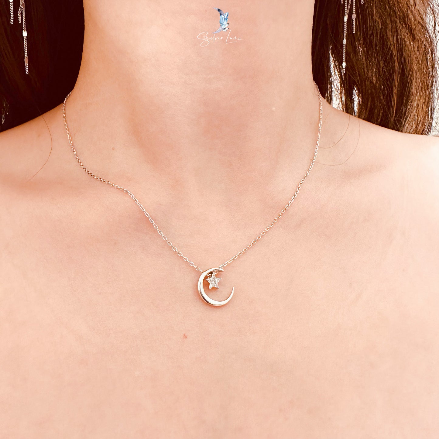 moon and star silver necklace