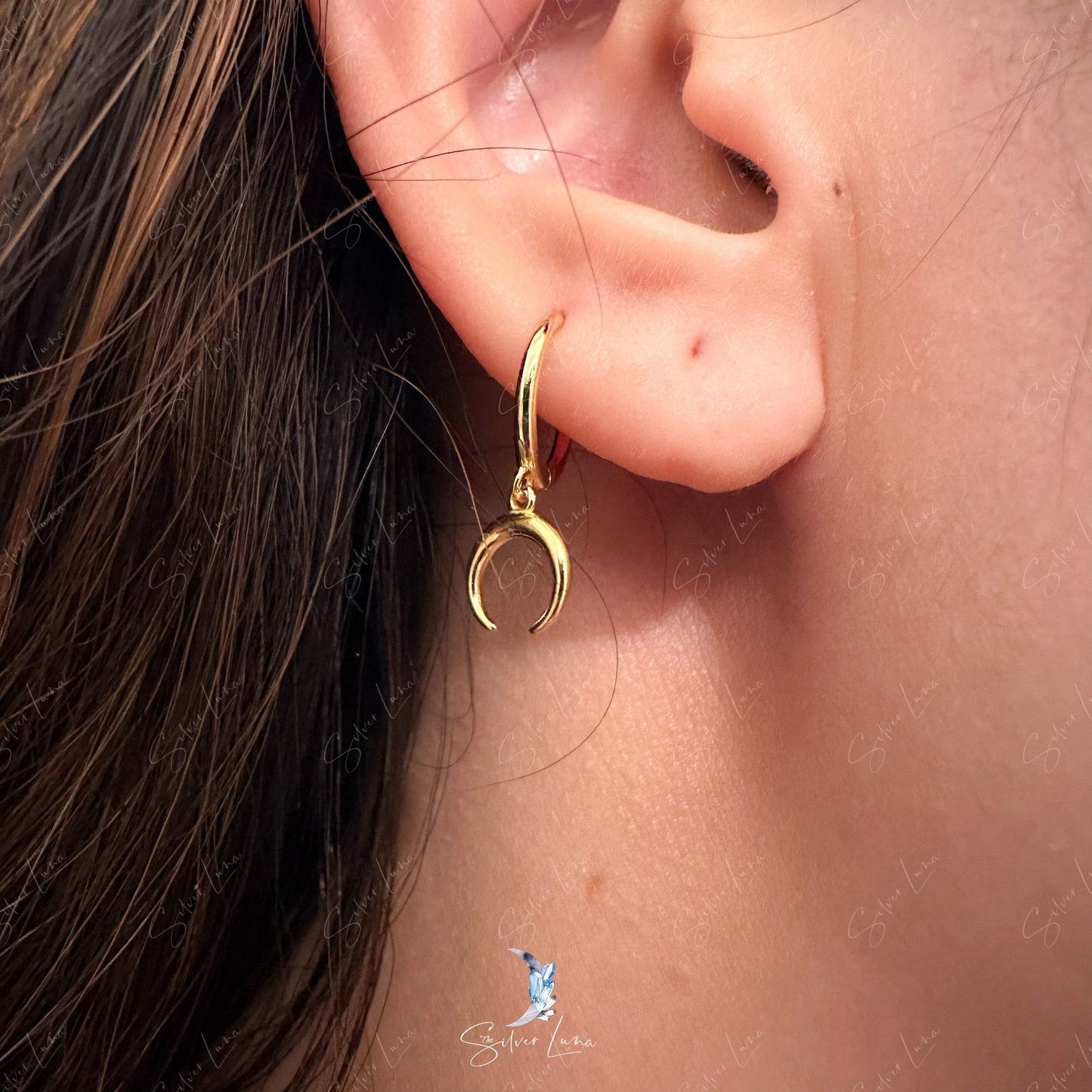 Crescent moon hoop earrings