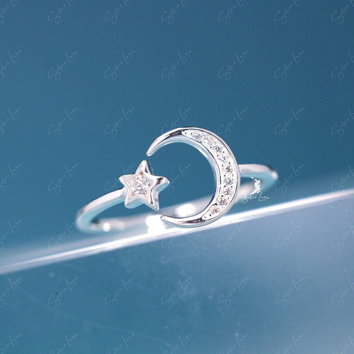 Silver Moon Rings Crescent moon and star adjustable sterling silver ring – The Silver Luna